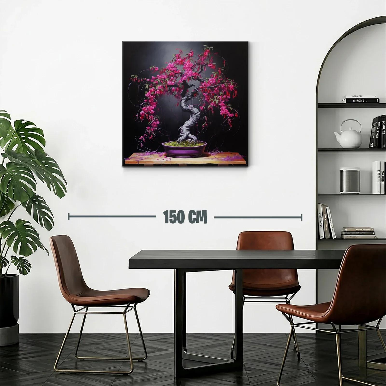 Bonsái con flores vibrantes sobre fondo oscuro — miniatura 2