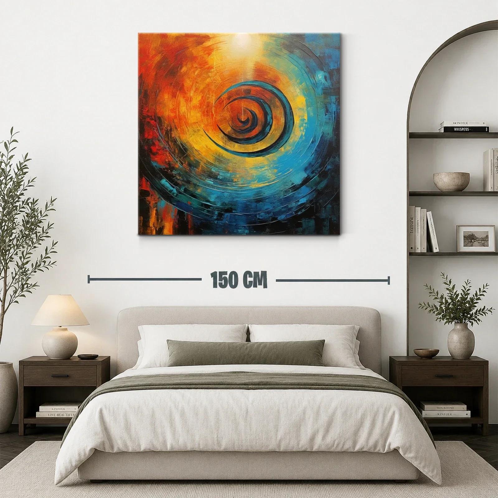 Cuadro abstracto espiral en tonos cálidos y fríos — miniatura 3
