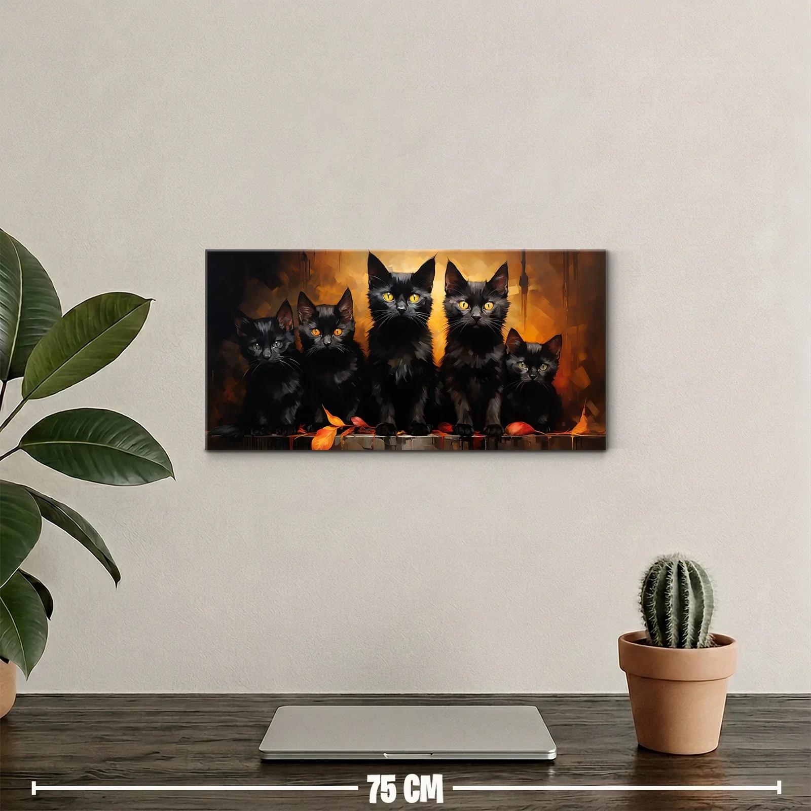 Cuadro cinco gatos negros con velas y calabazas otoñales — miniatura 2