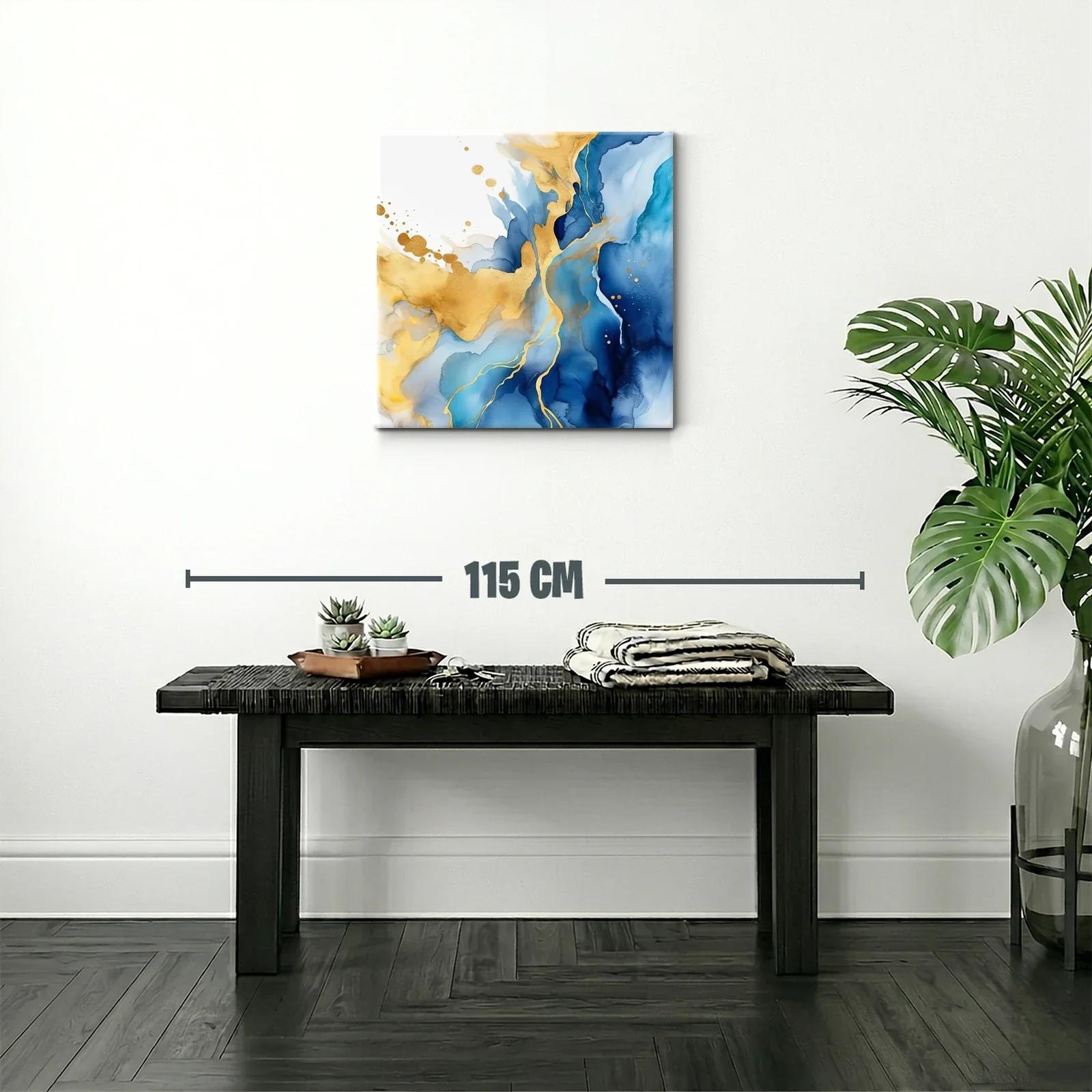 Cuadro Abstracto con Tonos Azules y Dorados Elegantes — miniatura 2