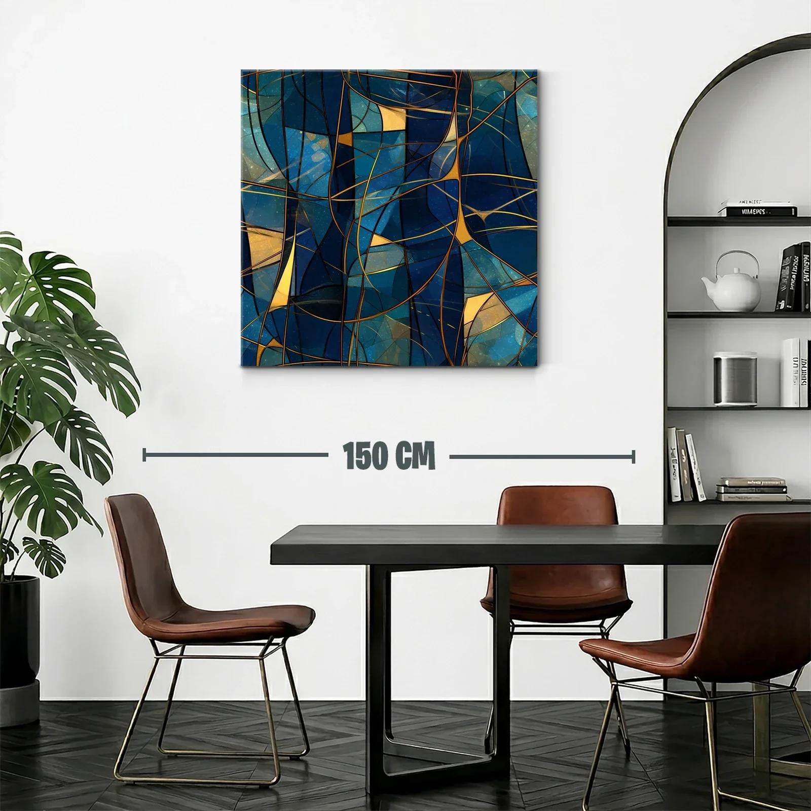 Composición abstracta con tonos azules y líneas doradas entrelazadas — miniatura 2