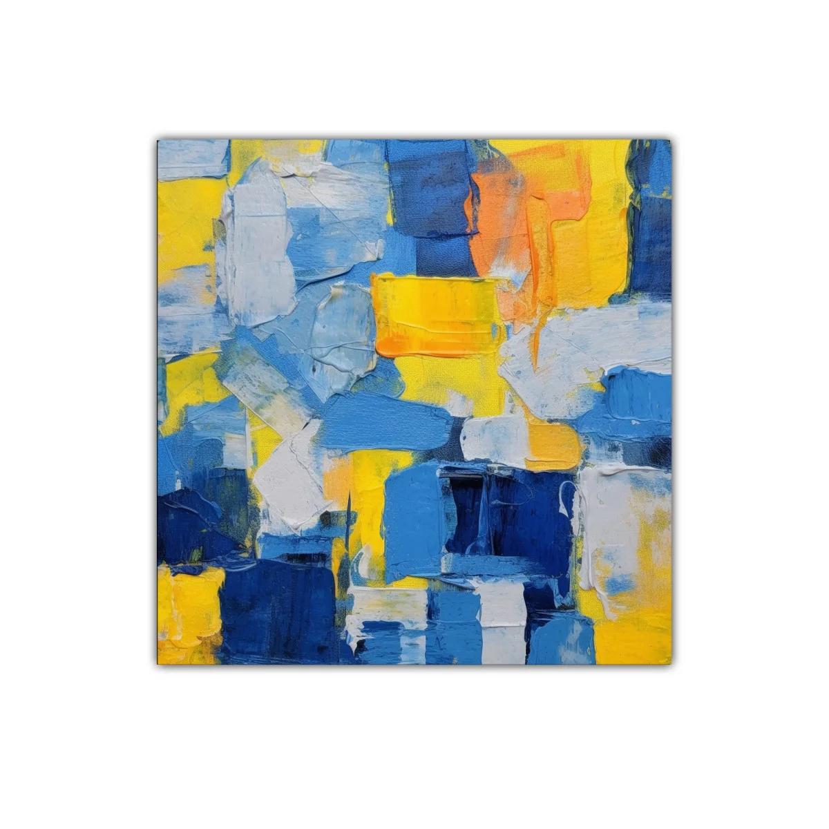 Cuadro abstracto con predominio de tonos azules y amarillos