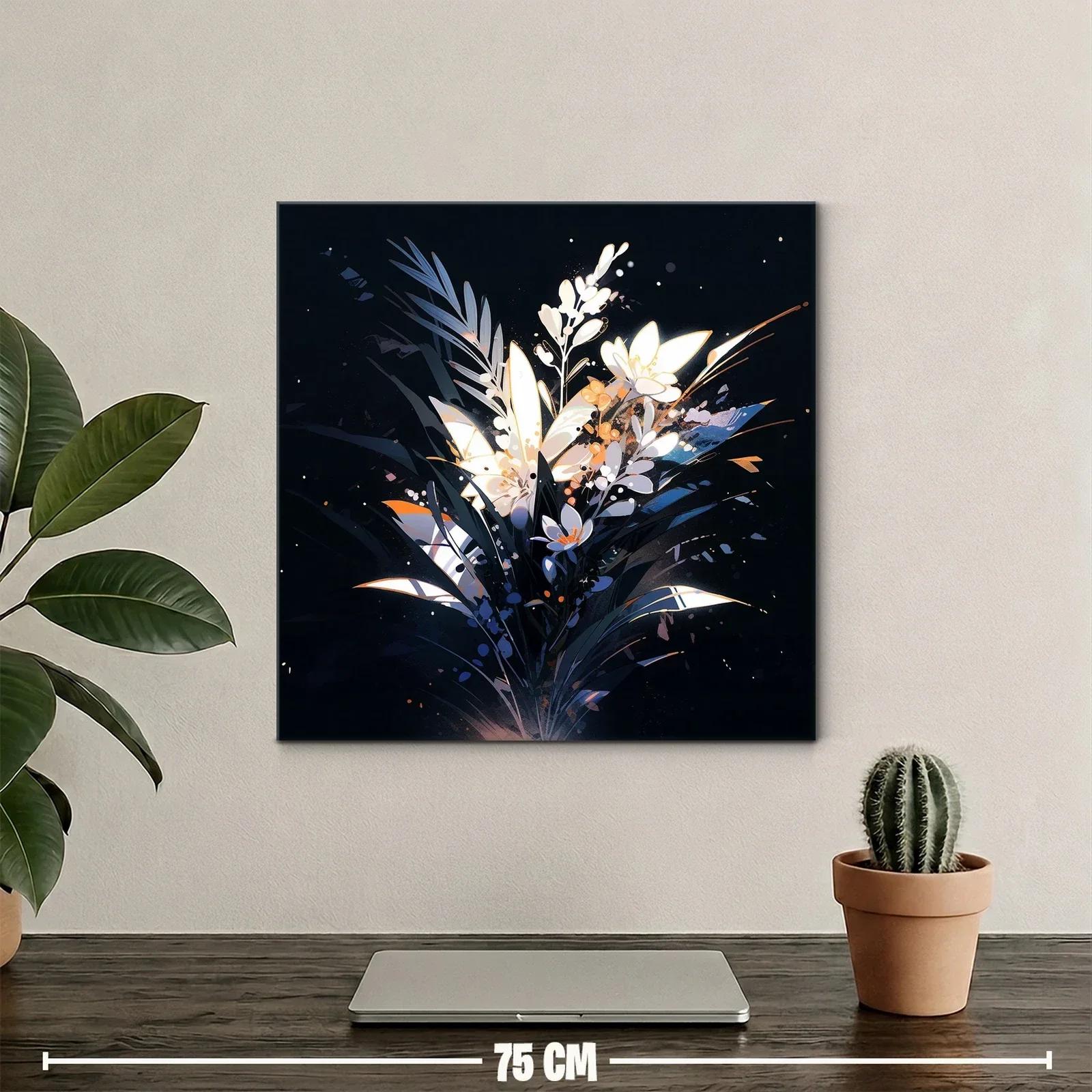 Cuadro moderno con ramo floral iluminado sobre fondo oscuro — miniatura 2