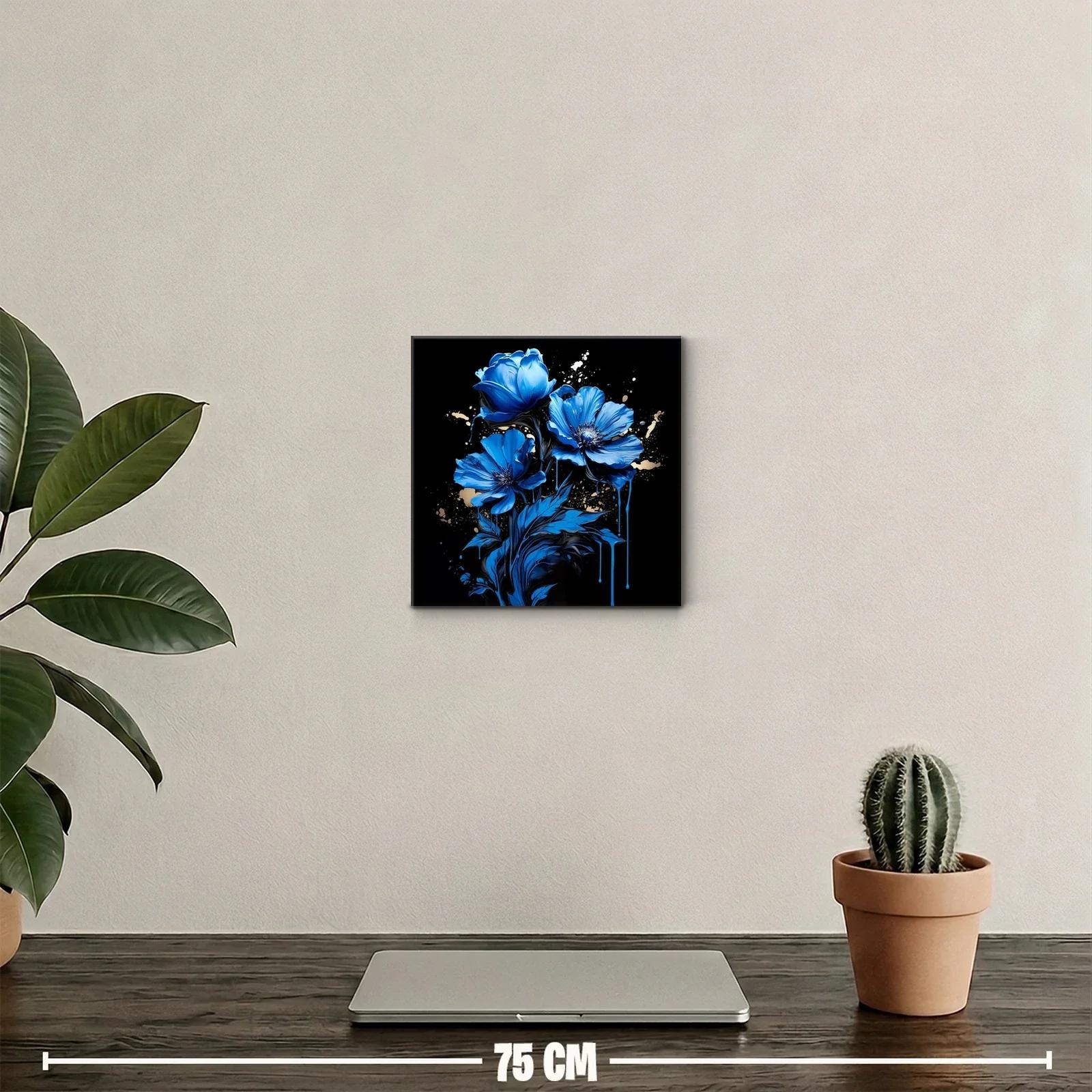 Flores azules vibrantes sobre fondo negro elegante — miniatura 2