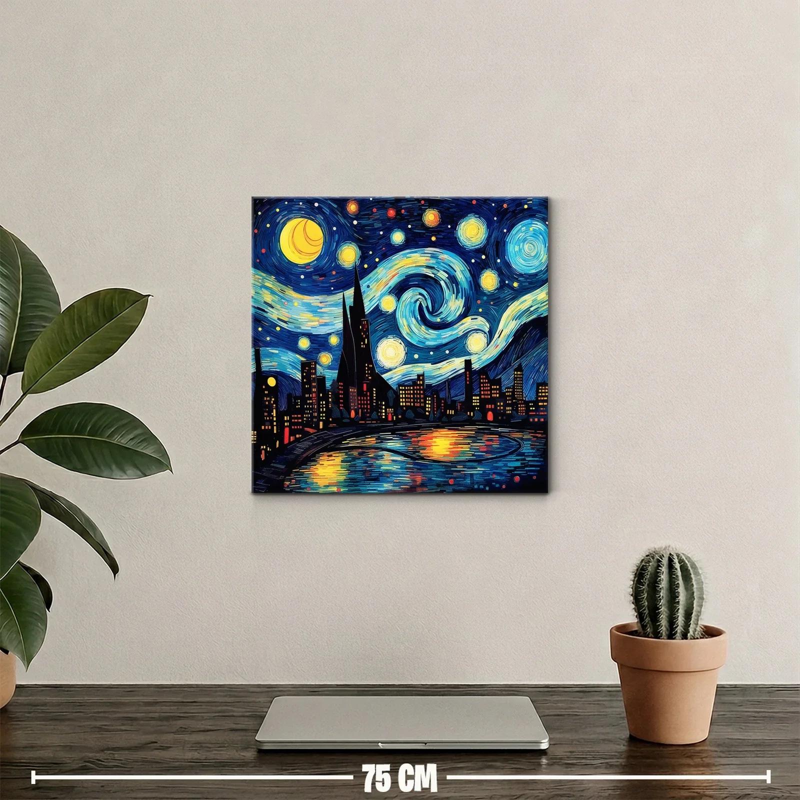Paisaje nocturno urbano con estrellas vibrantes y reflejos — miniatura 2