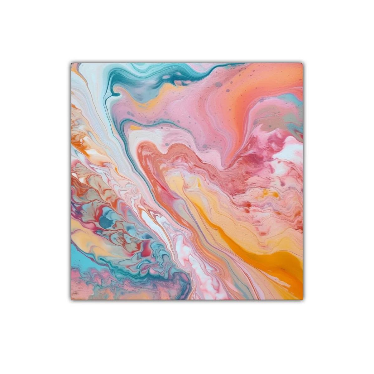 Cuadro abstracto con fluidos colores cálidos y fríos