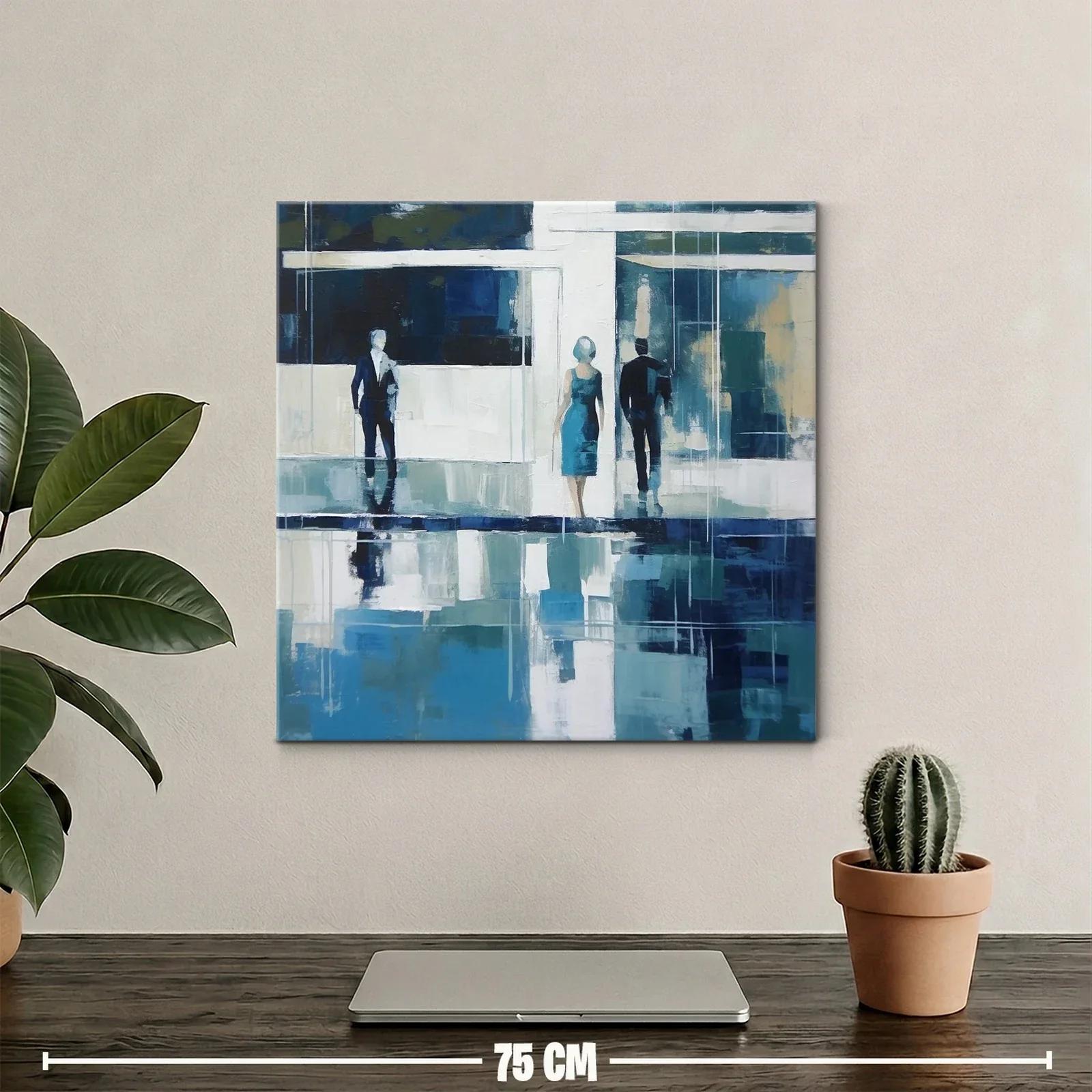 Cuadro abstracto con siluetas y reflejos en tonos azules — miniatura 2