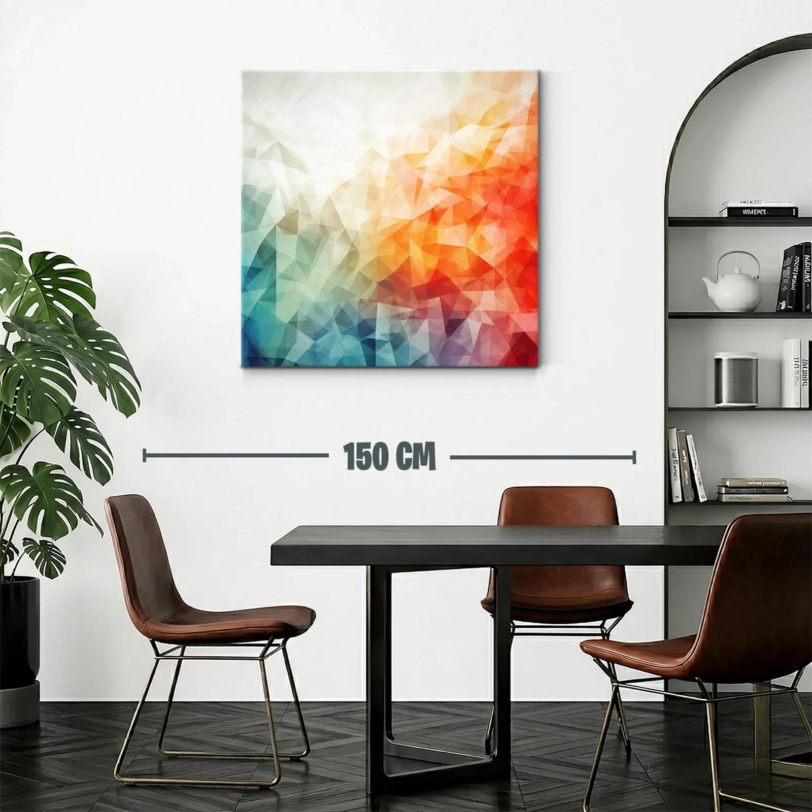 Cuadro abstracto con tonos cálidos y fríos en triángulos — miniatura 2