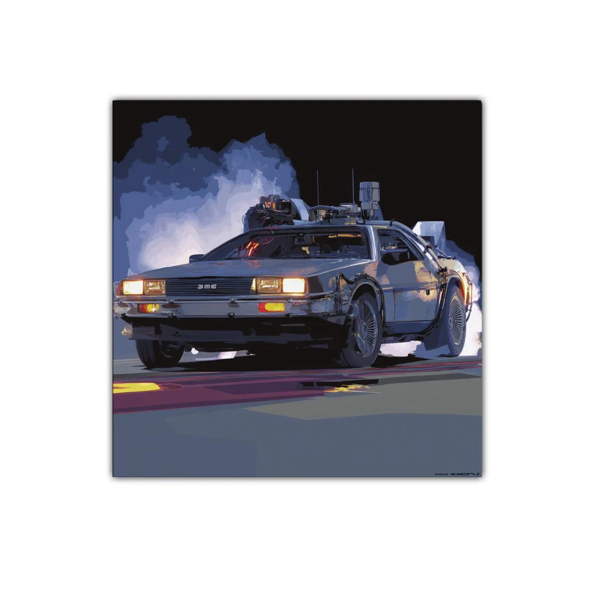 Cuadro coche futurista con humo y luces en tonos fríos — imagen principal