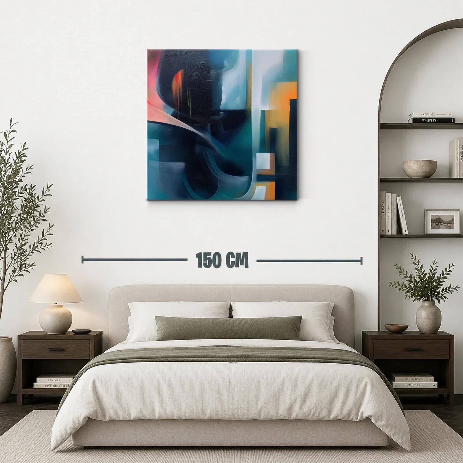 Cuadro abstracto con tonos oscuros y acentos cálidos — miniatura 3
