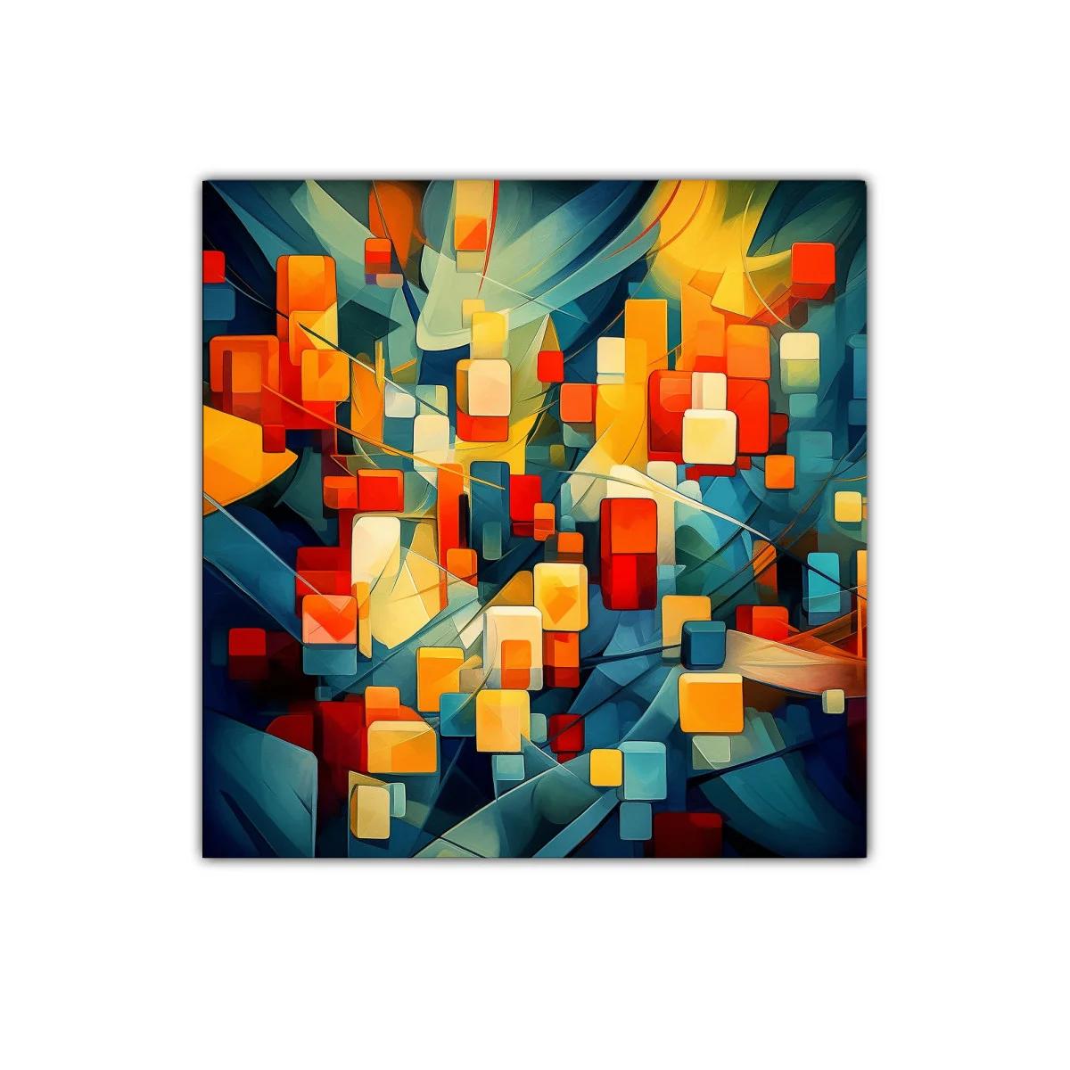 Cuadro abstracto con formas geométricas y colores vibrantes