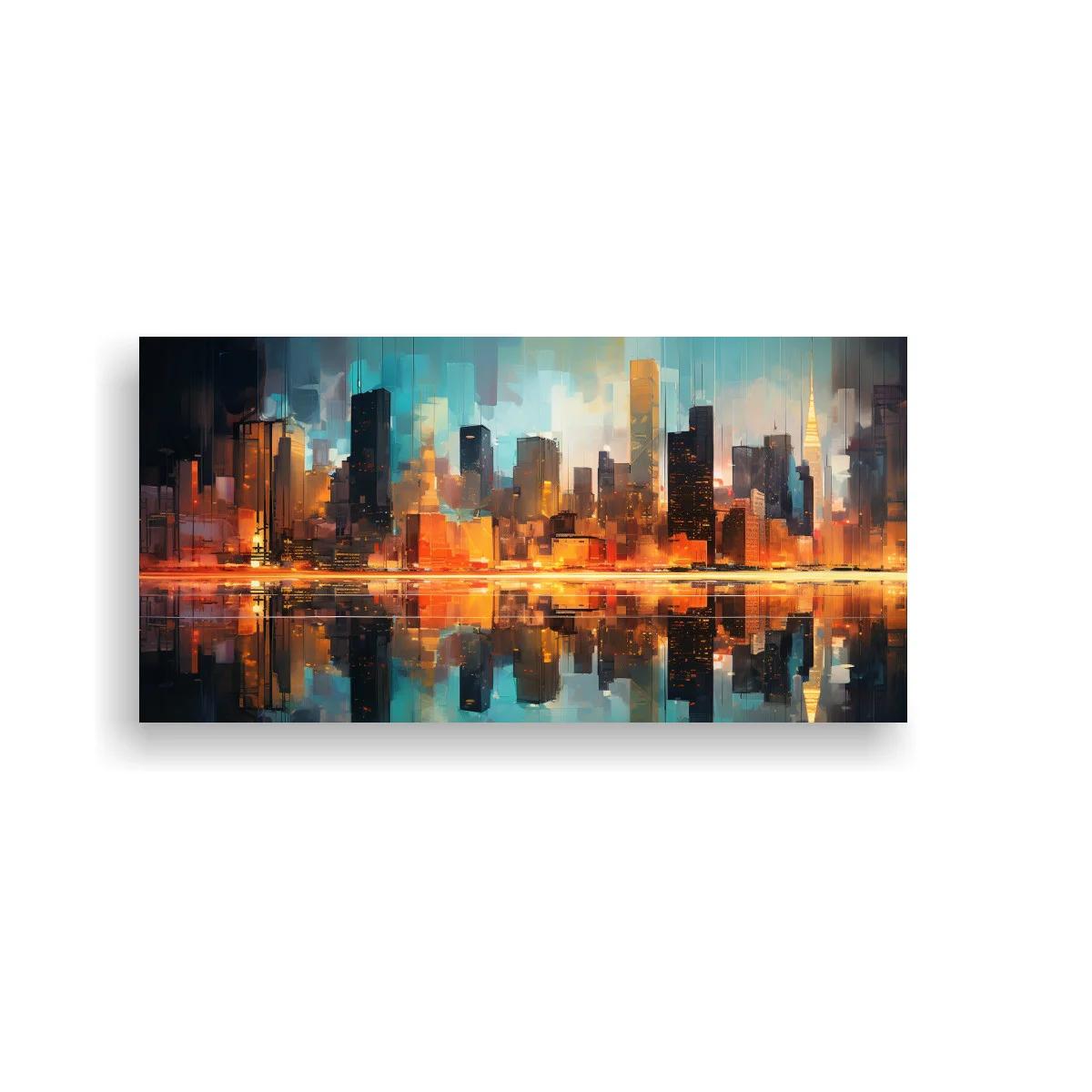 Cuadro skyline urbano con reflejo anaranjado