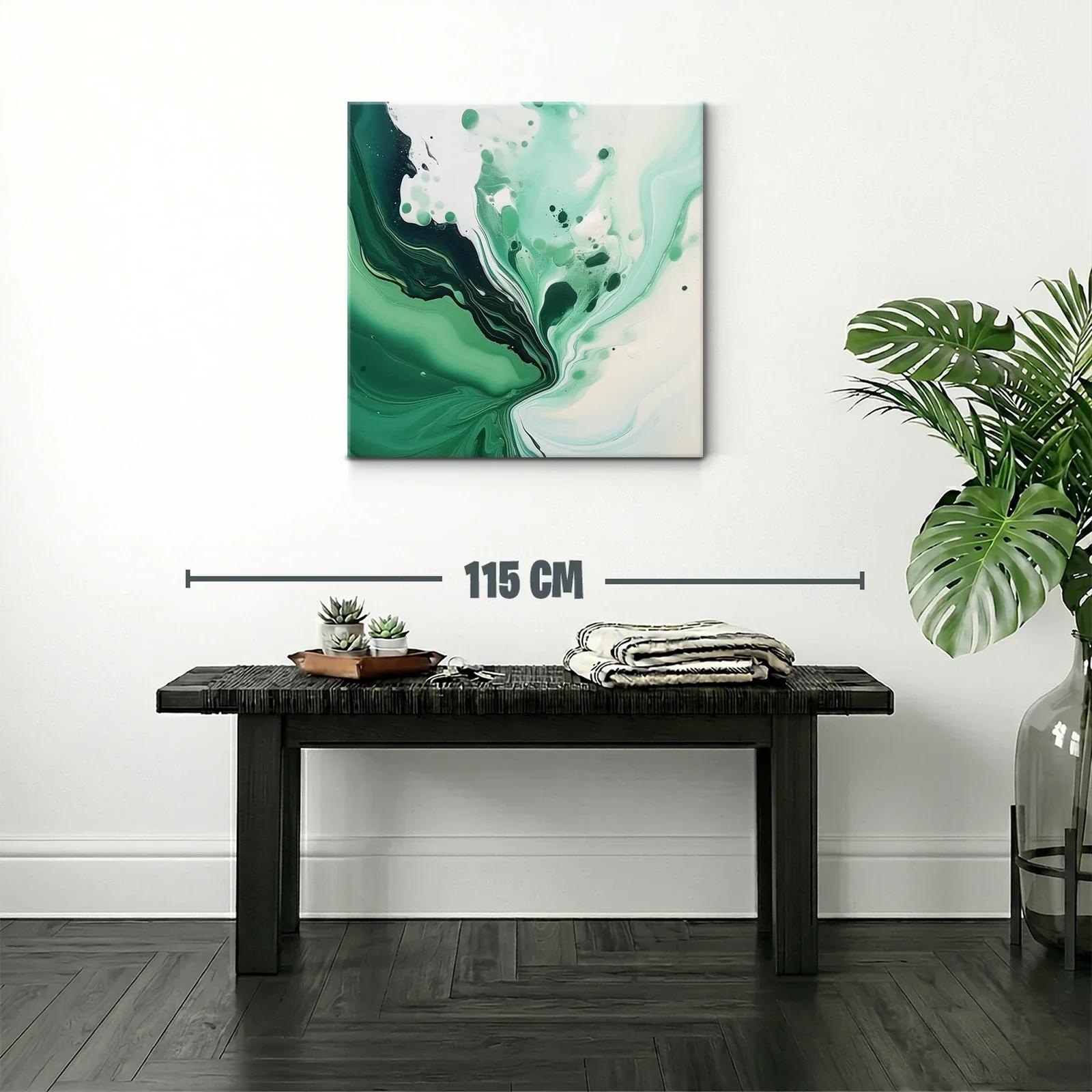 Cuadro abstracto con tonos verdes y blancos fluidos — miniatura 2