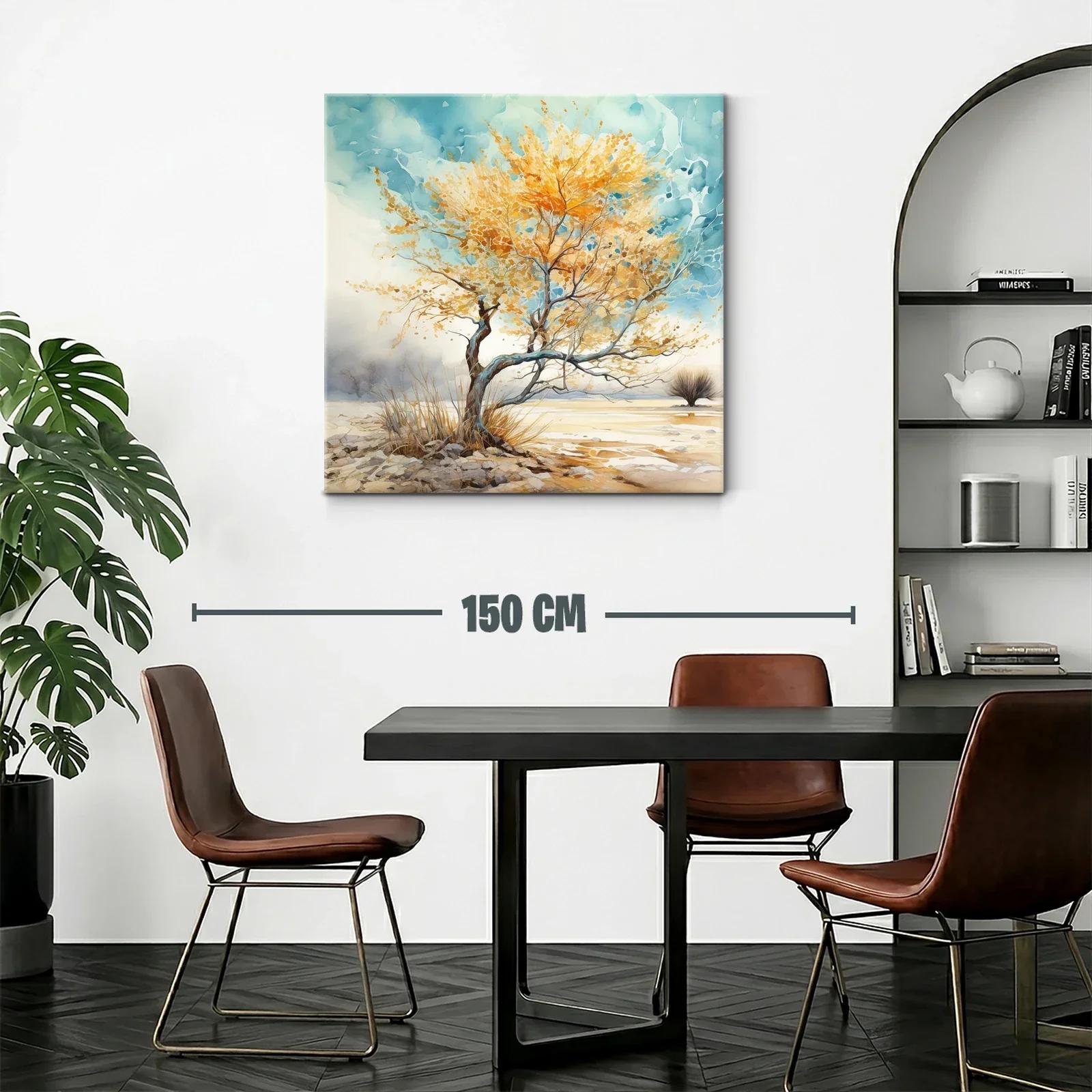Árbol dorado en paisaje sereno con cielo azul — miniatura 2