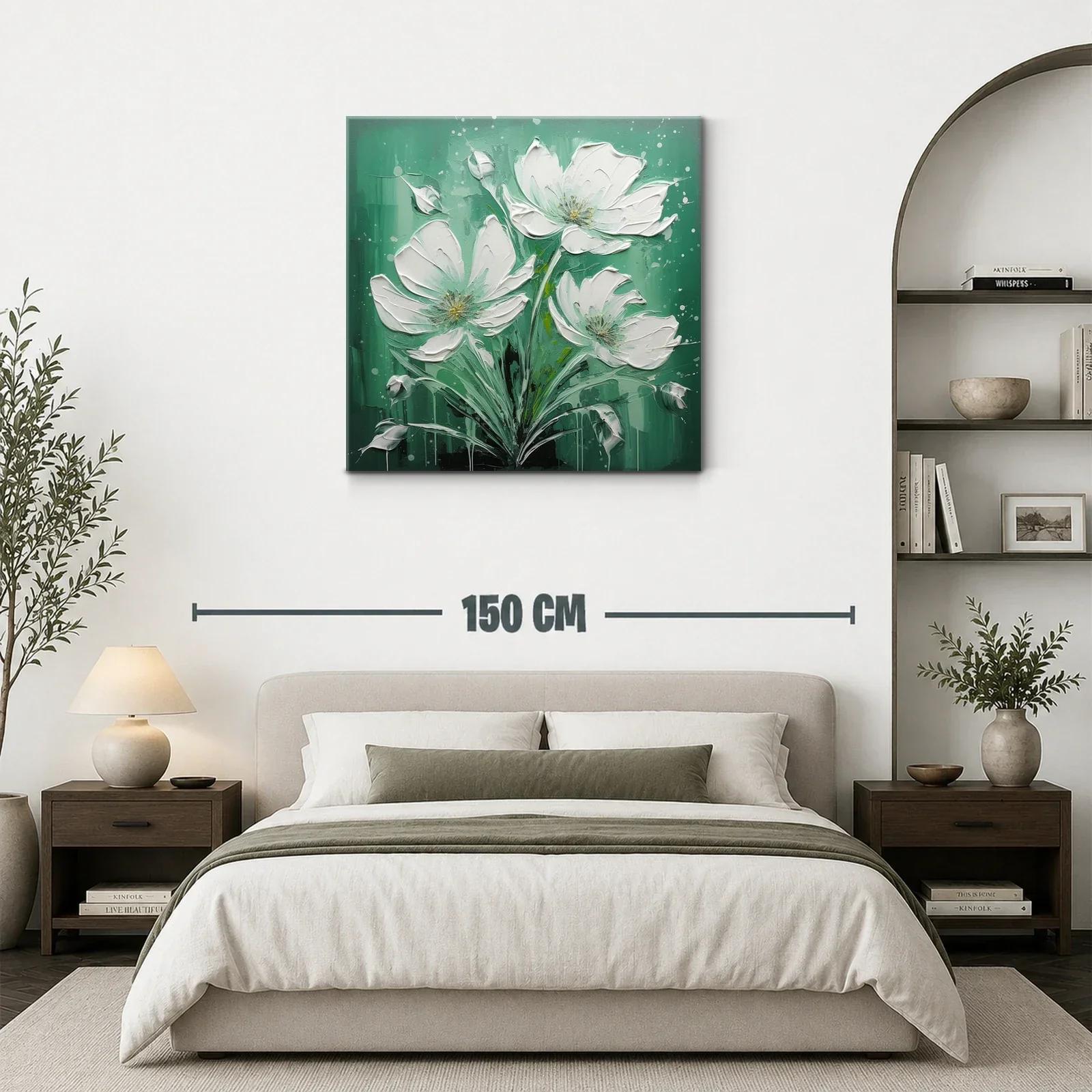 Cuadro con delicadas flores blancas en fondo verde — miniatura 3