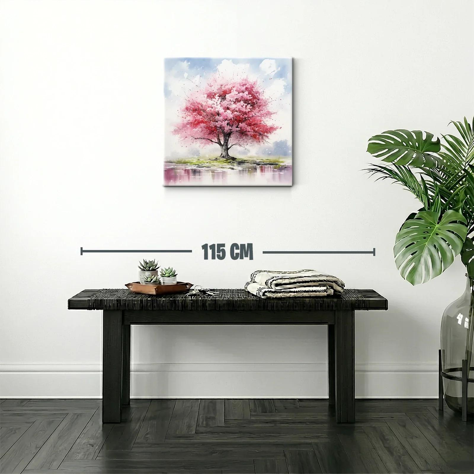 Árbol en flor con tonos rosas y paisaje sereno — miniatura 2