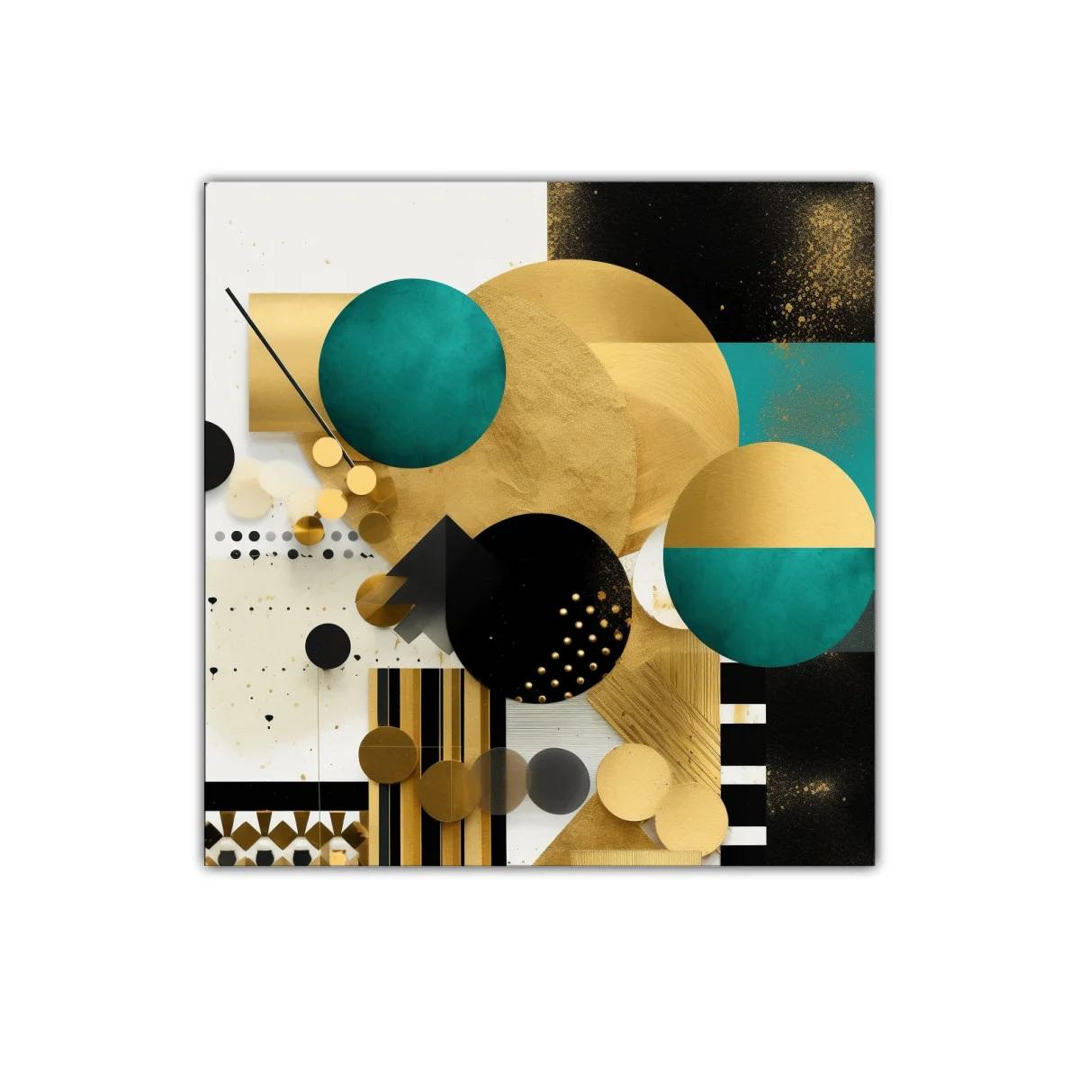 Cuadro abstracto con formas geométricas y tonos dorados