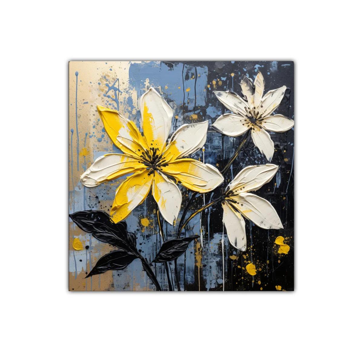 Cuadro decorativo flores en tonos amarillos y negros