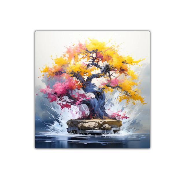 Árbol vibrante con follaje en tonos cálidos y vibrantes