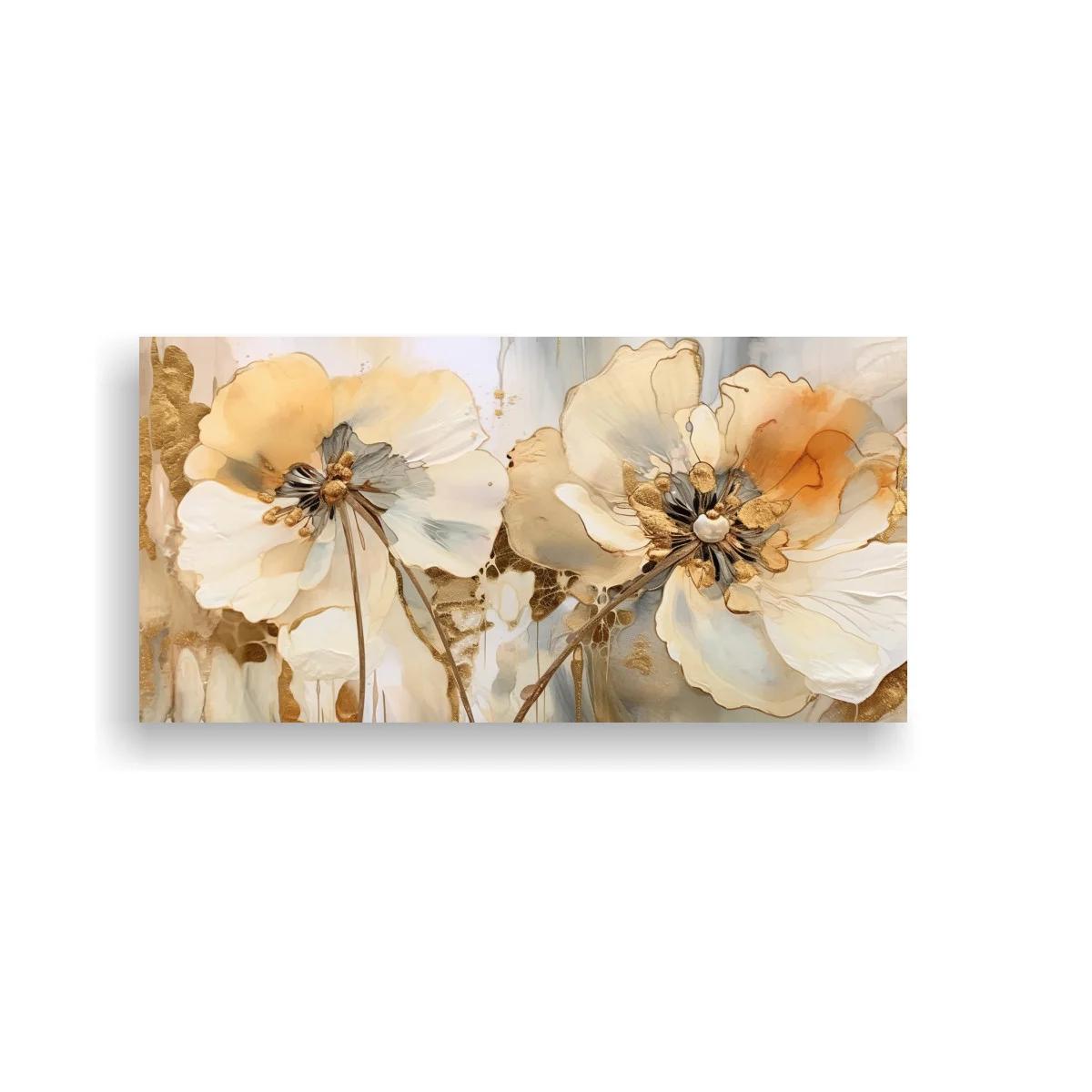 Cuadro amapolas beige y melocotón con fondo etéreo