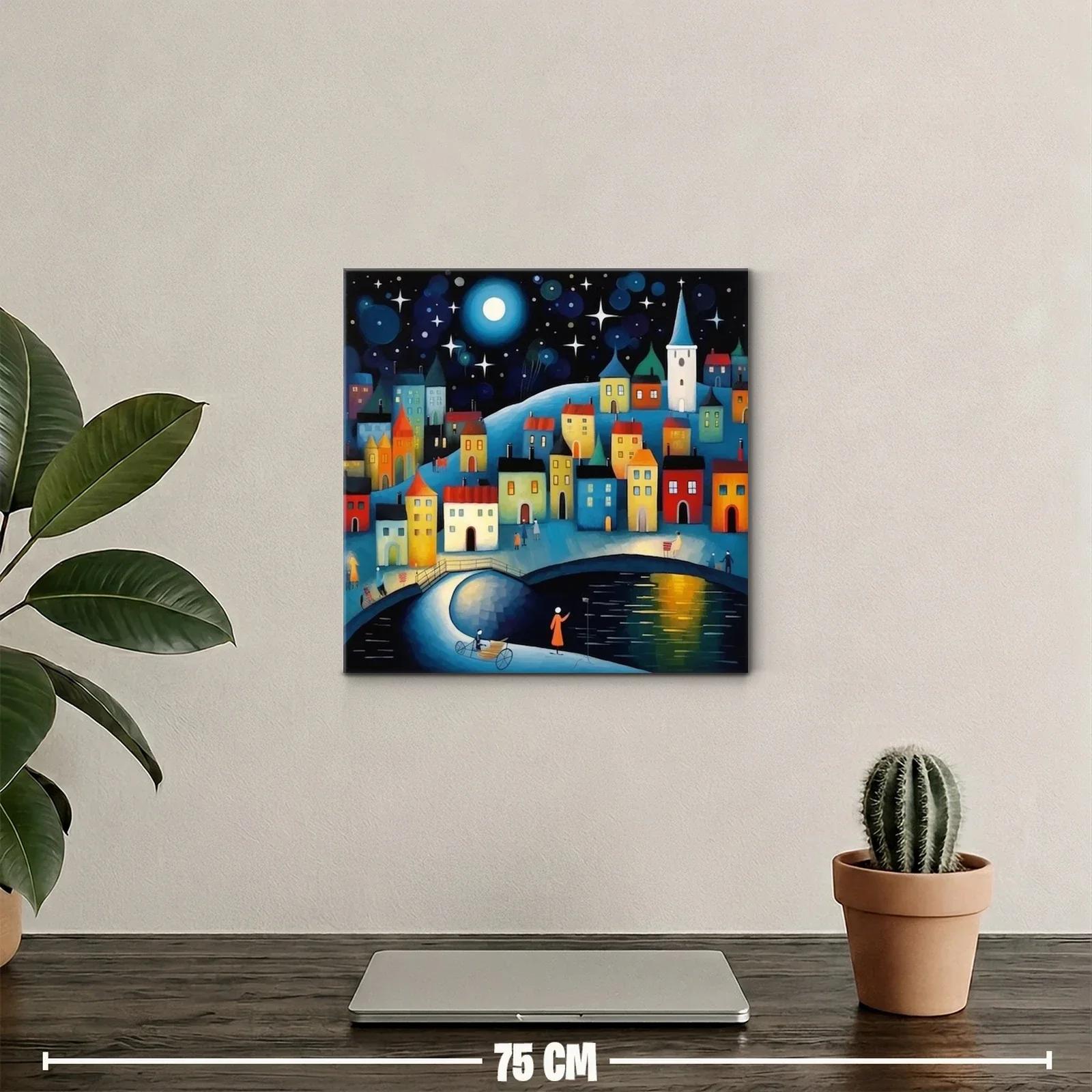 Pueblo iluminado bajo un cielo estrellado con luna llena — miniatura 2