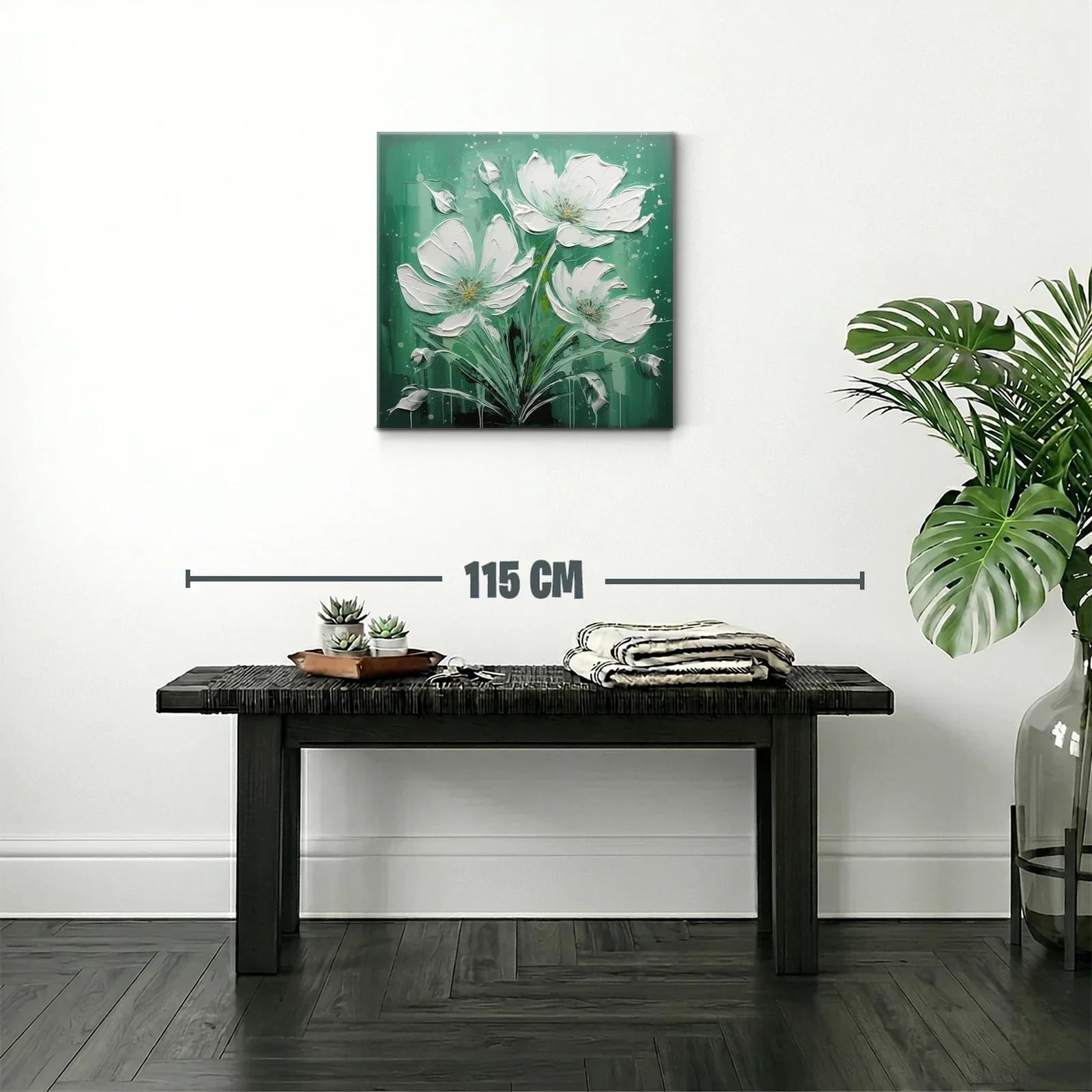 Cuadro con delicadas flores blancas en fondo verde — miniatura 2