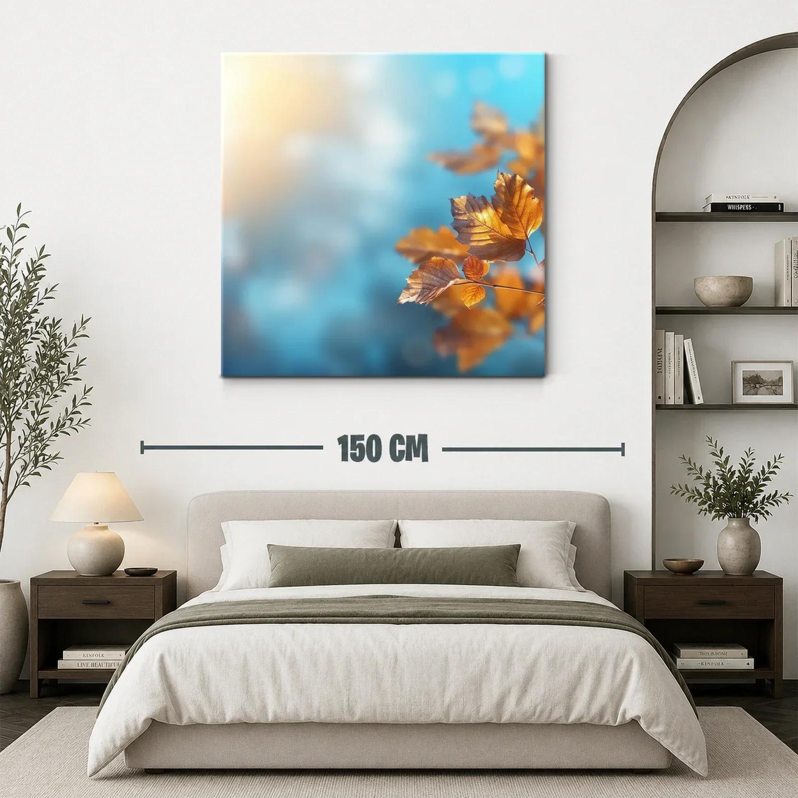 Hojas otoñales con fondo difuminado azul y luz cálida — miniatura 3