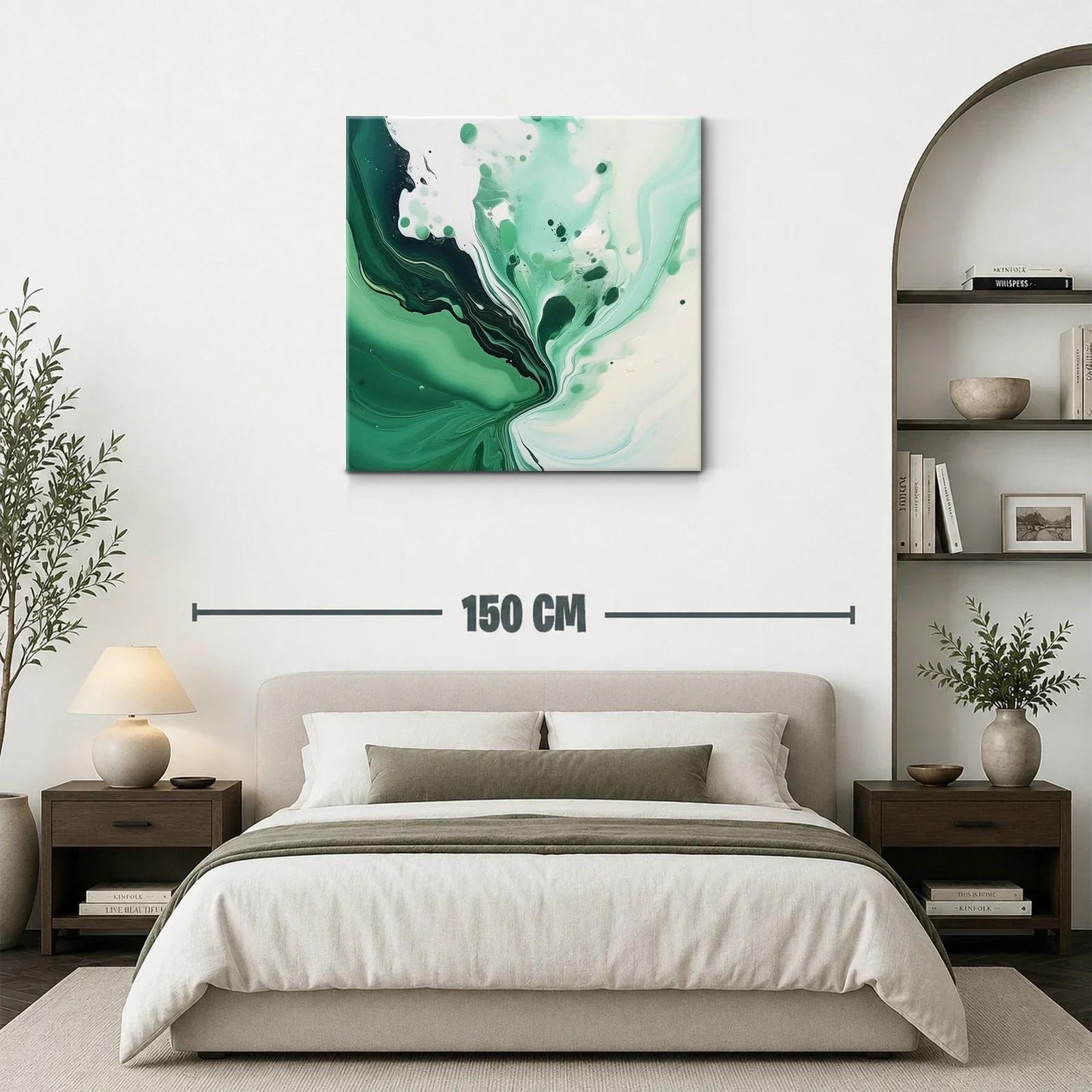 Cuadro abstracto con tonos verdes y blancos fluidos — miniatura 3