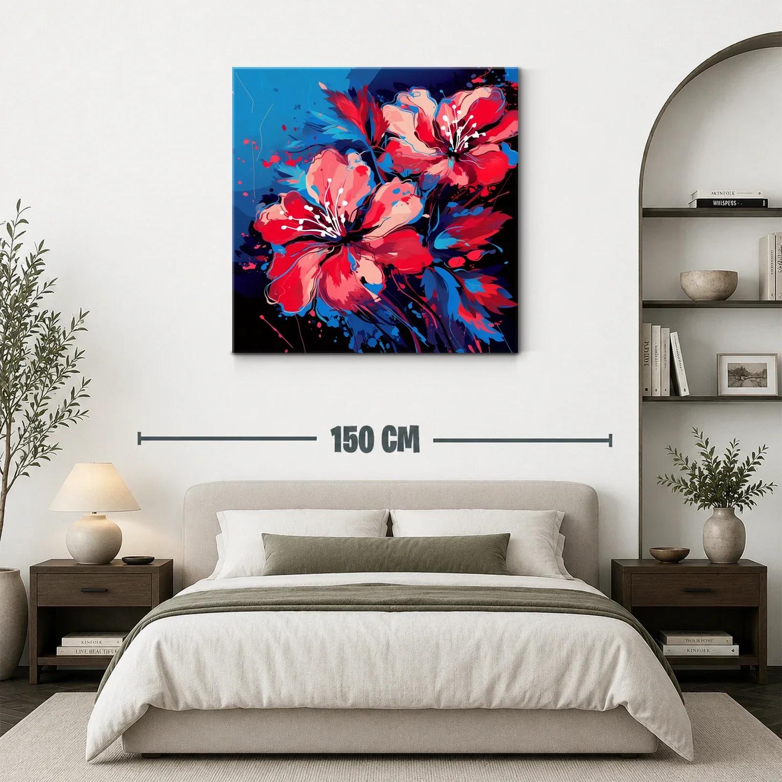 Vibrantes flores rojas con toques azules sobre fondo oscuro — miniatura 3