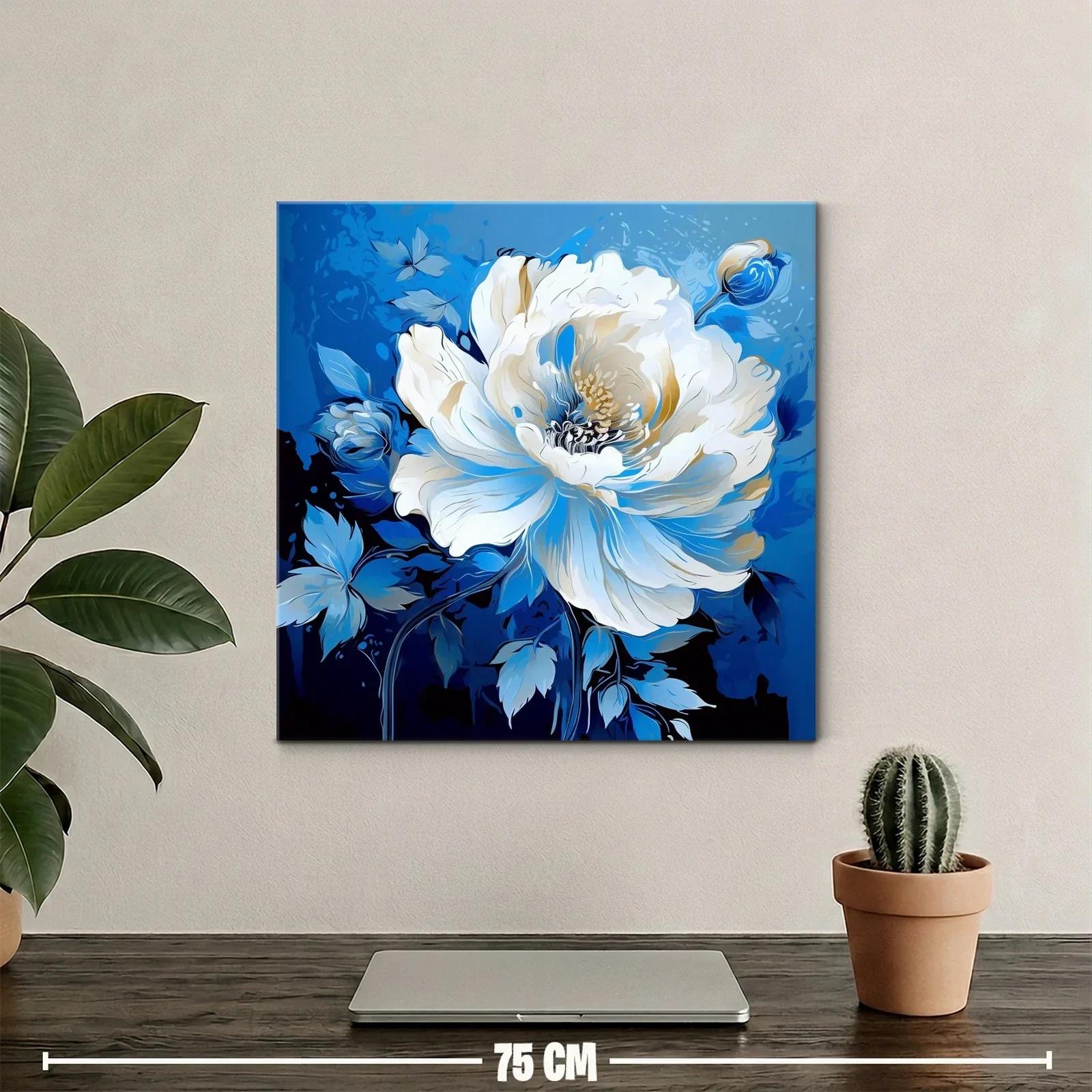 Flor blanca sobre fondo azul intenso con toque elegante — miniatura 2