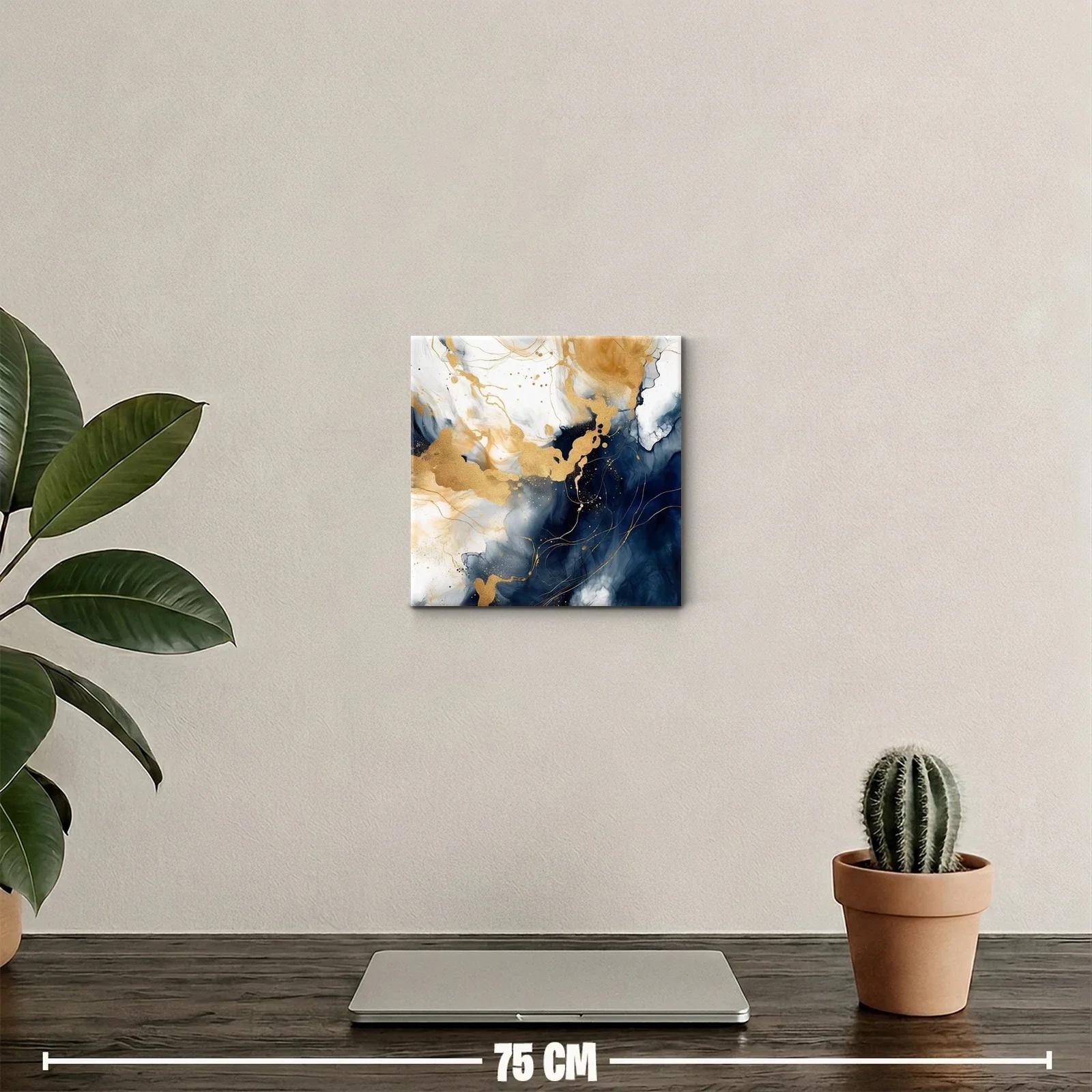 Cuadro abstracto con toques dorados y tonos azules intensos — miniatura 2