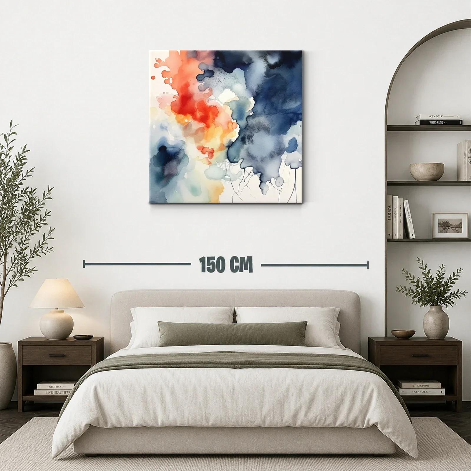 Cuadro abstracto con tonos cálidos y fríos vibrantes — miniatura 3