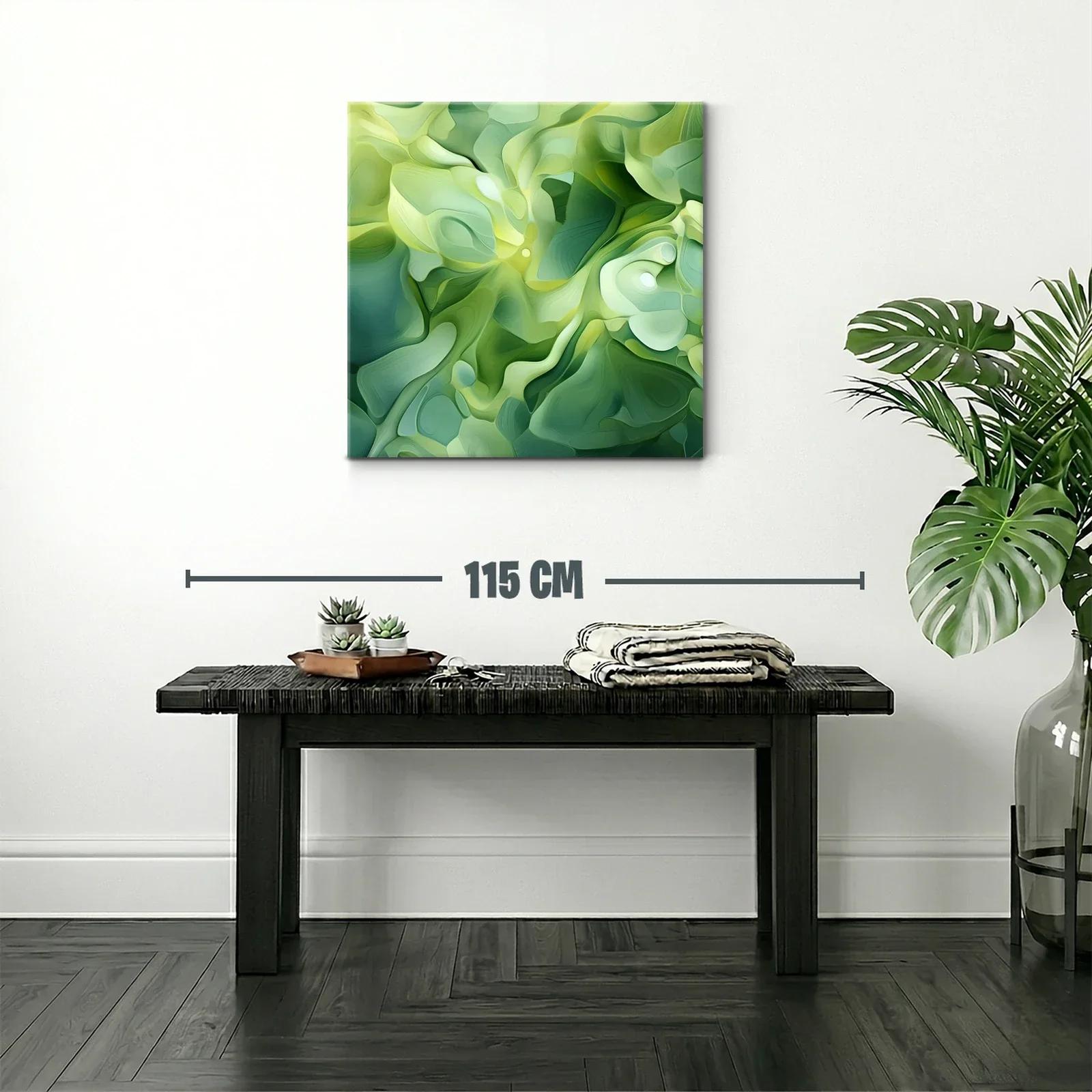 Cuadro abstracto en tonos verdes con formas fluidas — miniatura 2