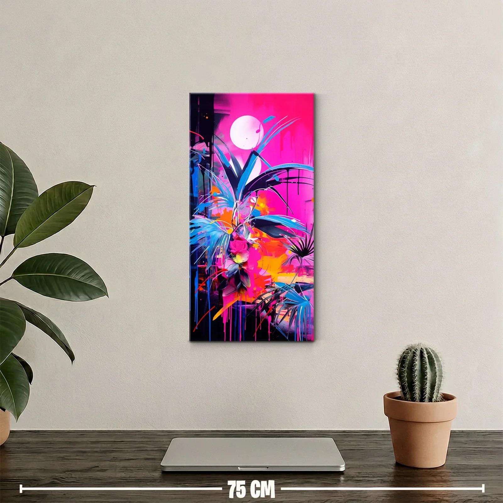 Cuadro planta tropical de hojas largas con disco blanco — miniatura 2