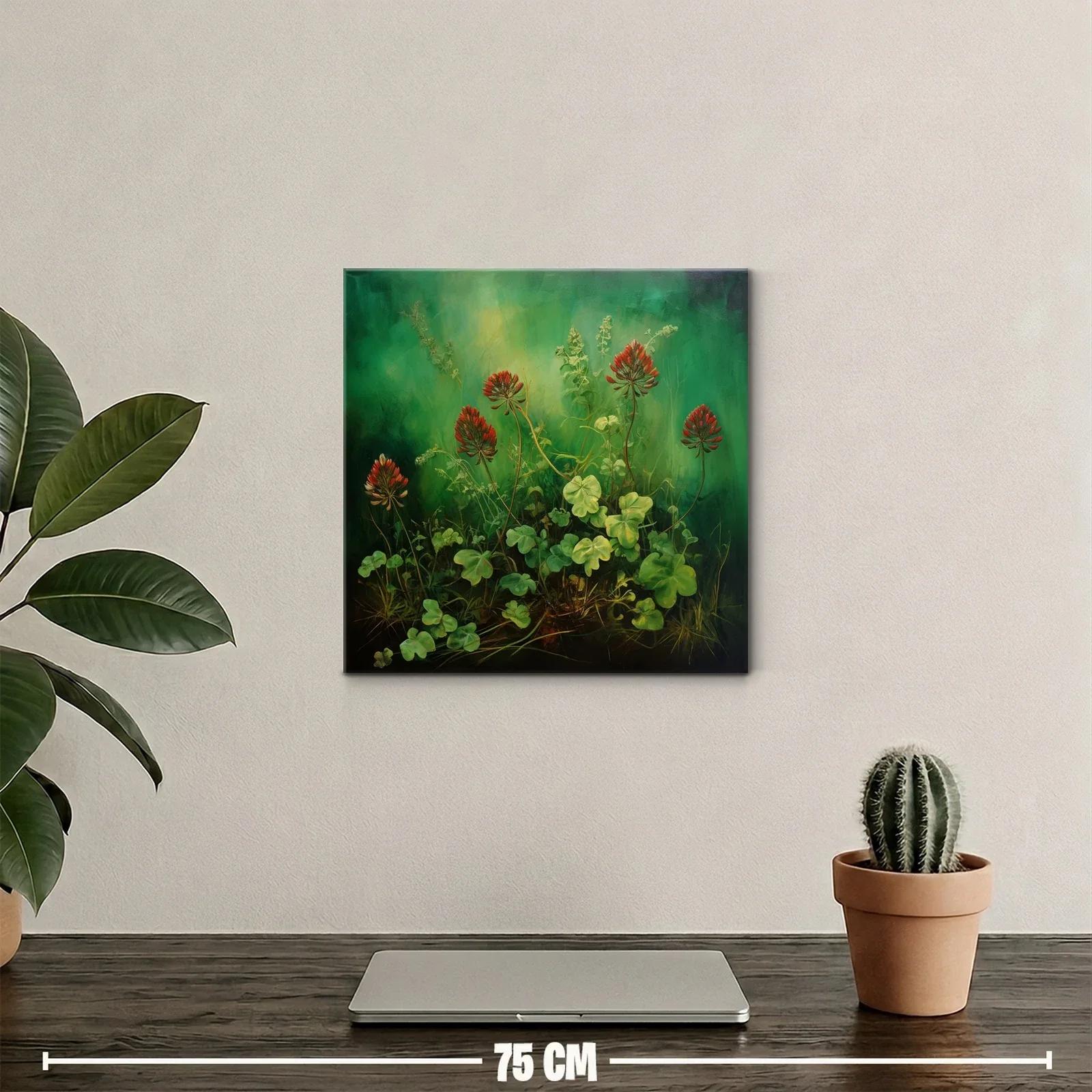 Naturaleza serena con tréboles y flores rojas vibrantes — miniatura 2