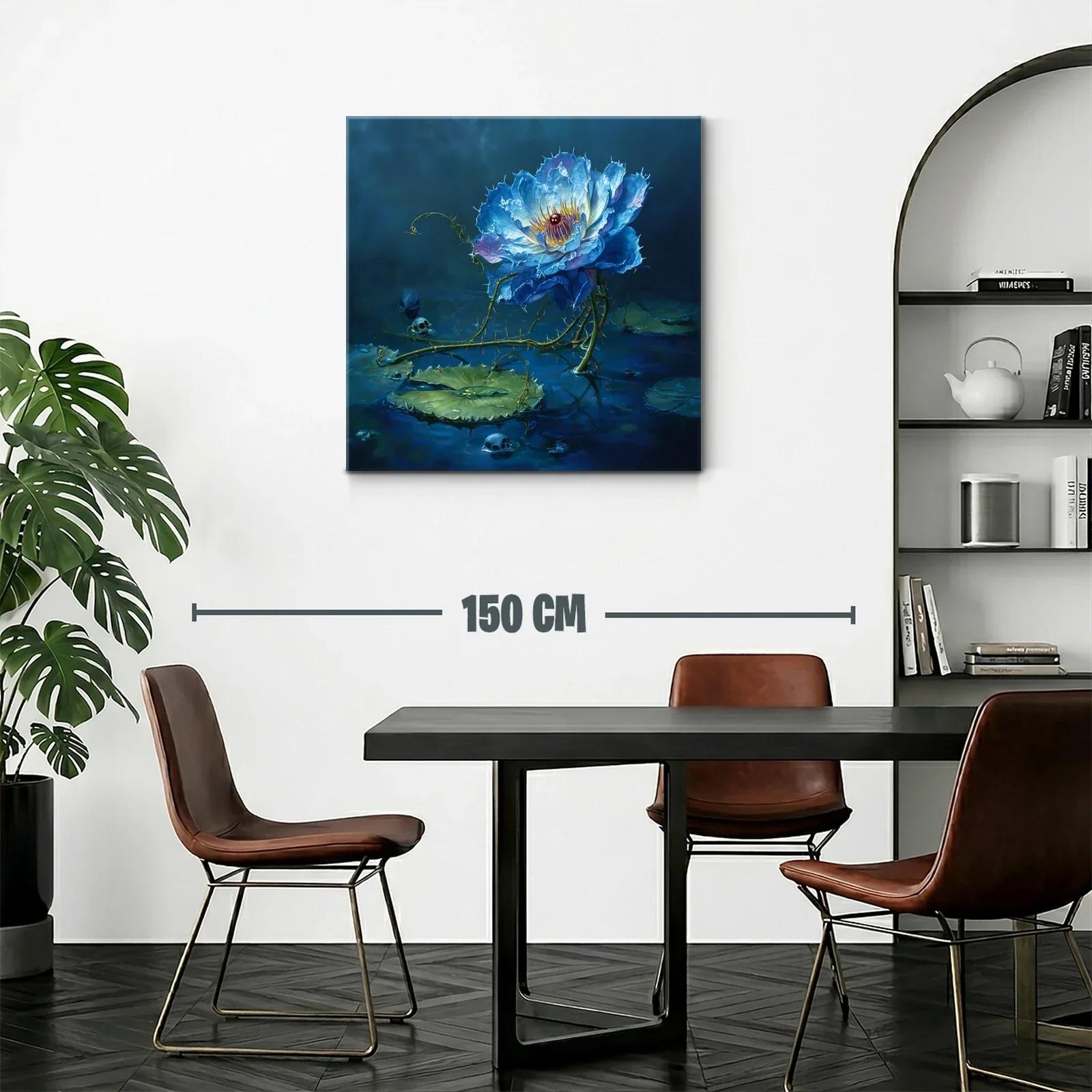 Flor azul luminosa sobre agua con detalles oscuros y misterio — miniatura 2
