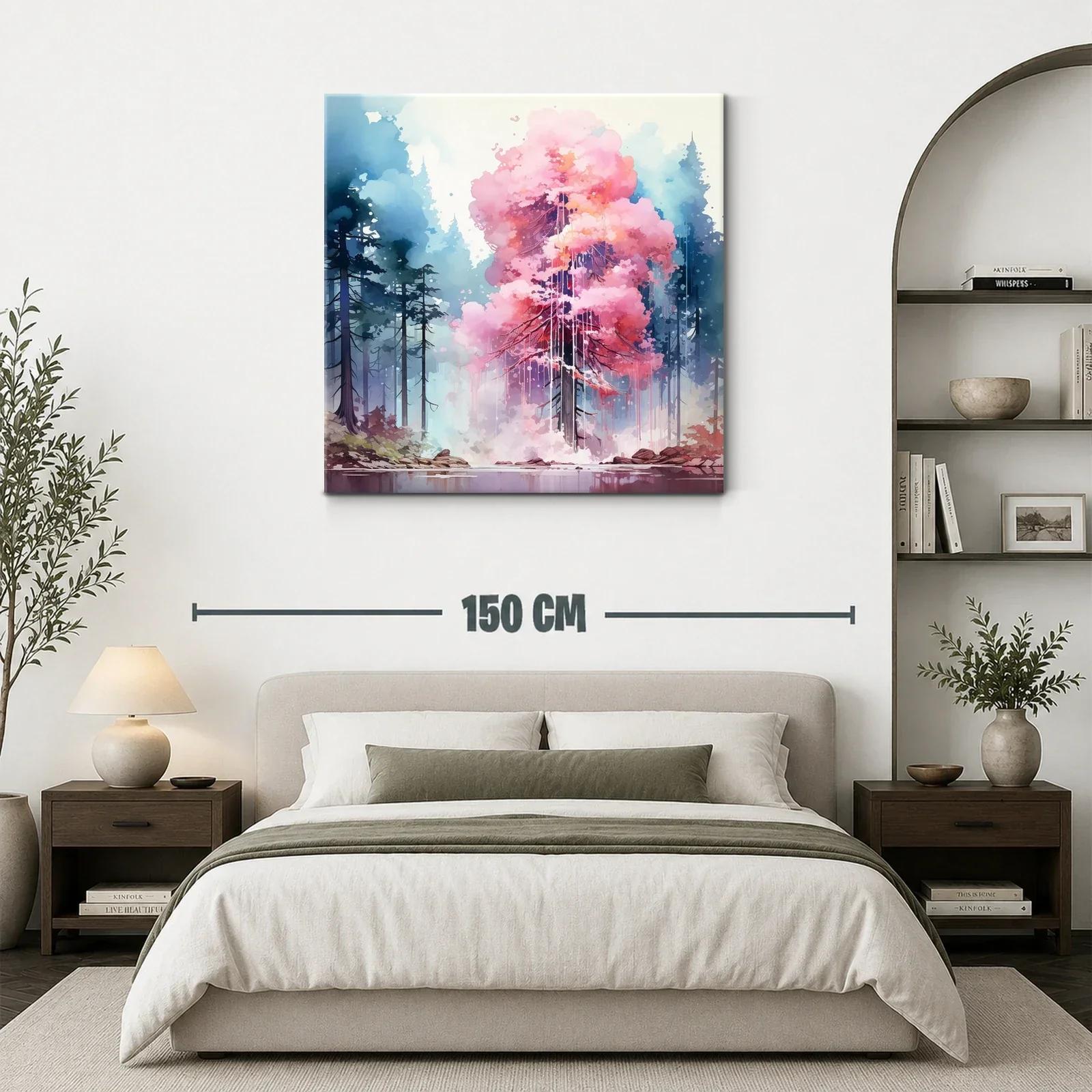 Árbol rosa vibrante en bosque de ensueño matutino — miniatura 3