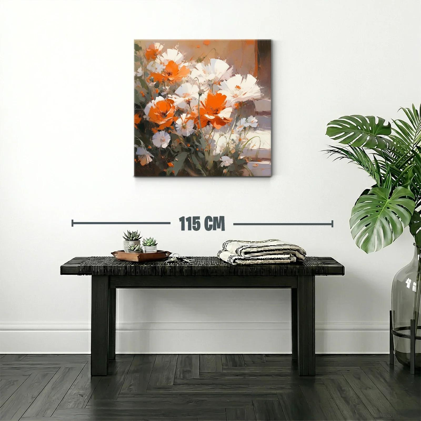 Cuadro de flores blancas y naranjas con estilo moderno — miniatura 2