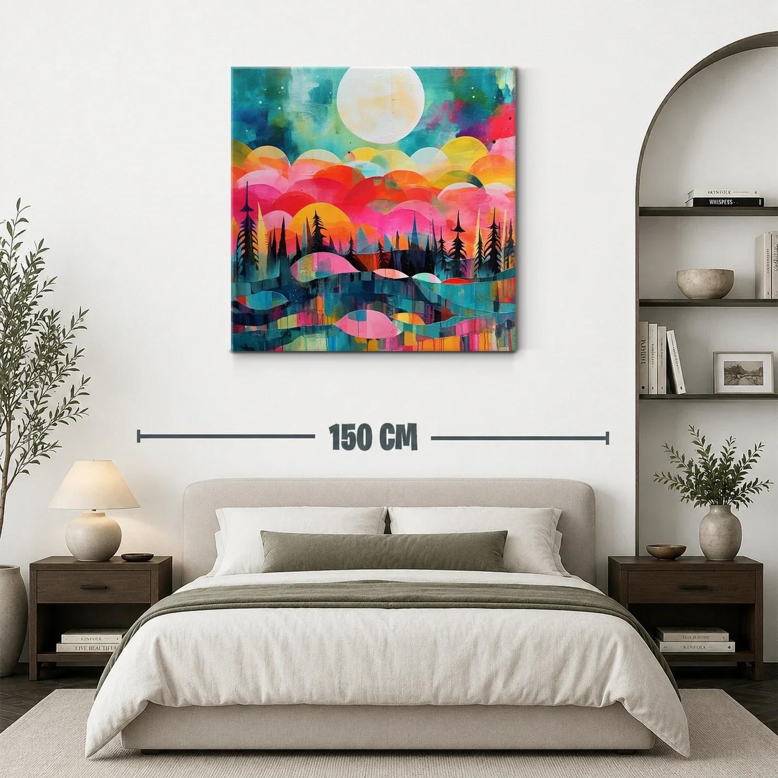 Paisaje abstracto con luna llena y árboles silueteados — miniatura 3