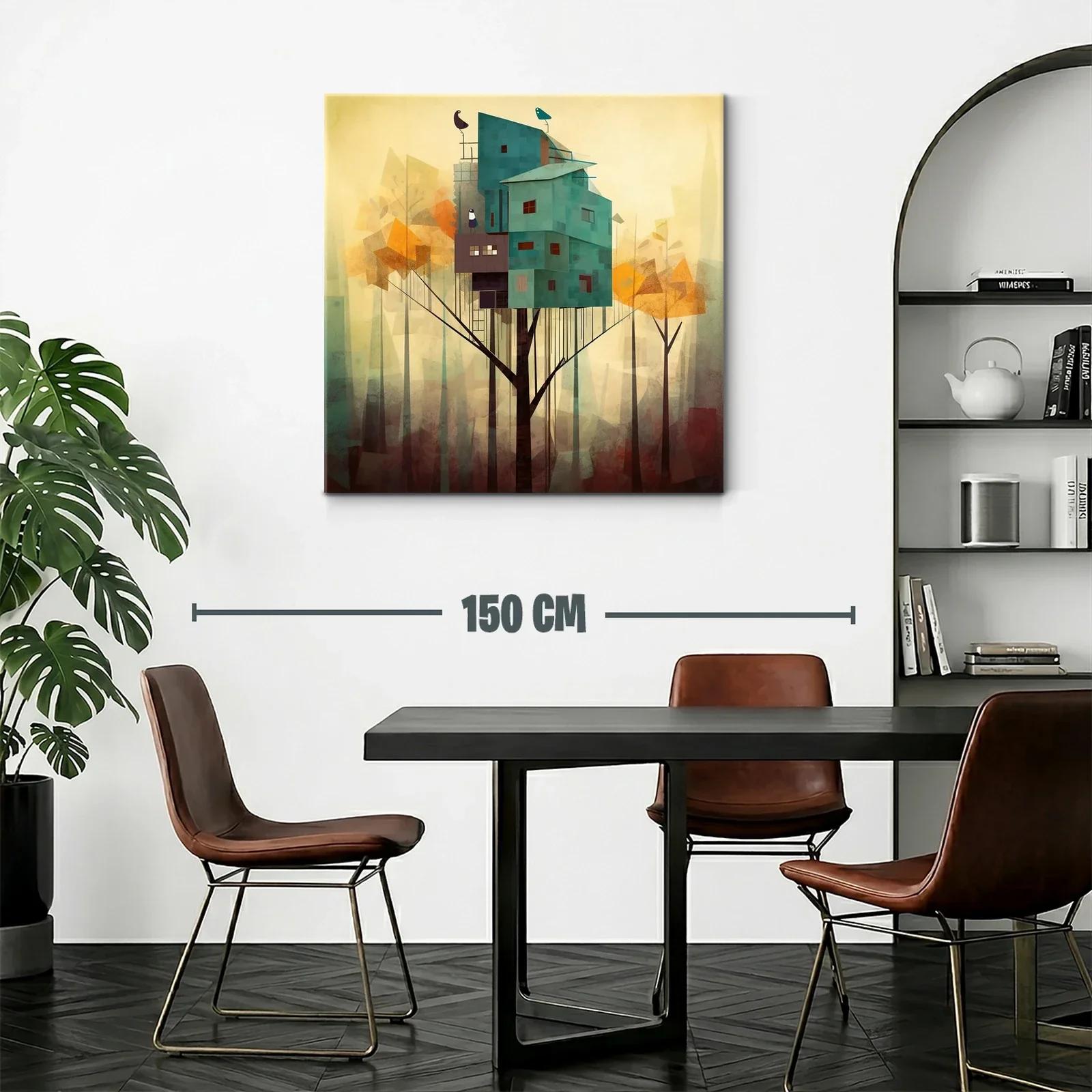 Casa en el Árbol con Aves en Bosque Abstracto — miniatura 2