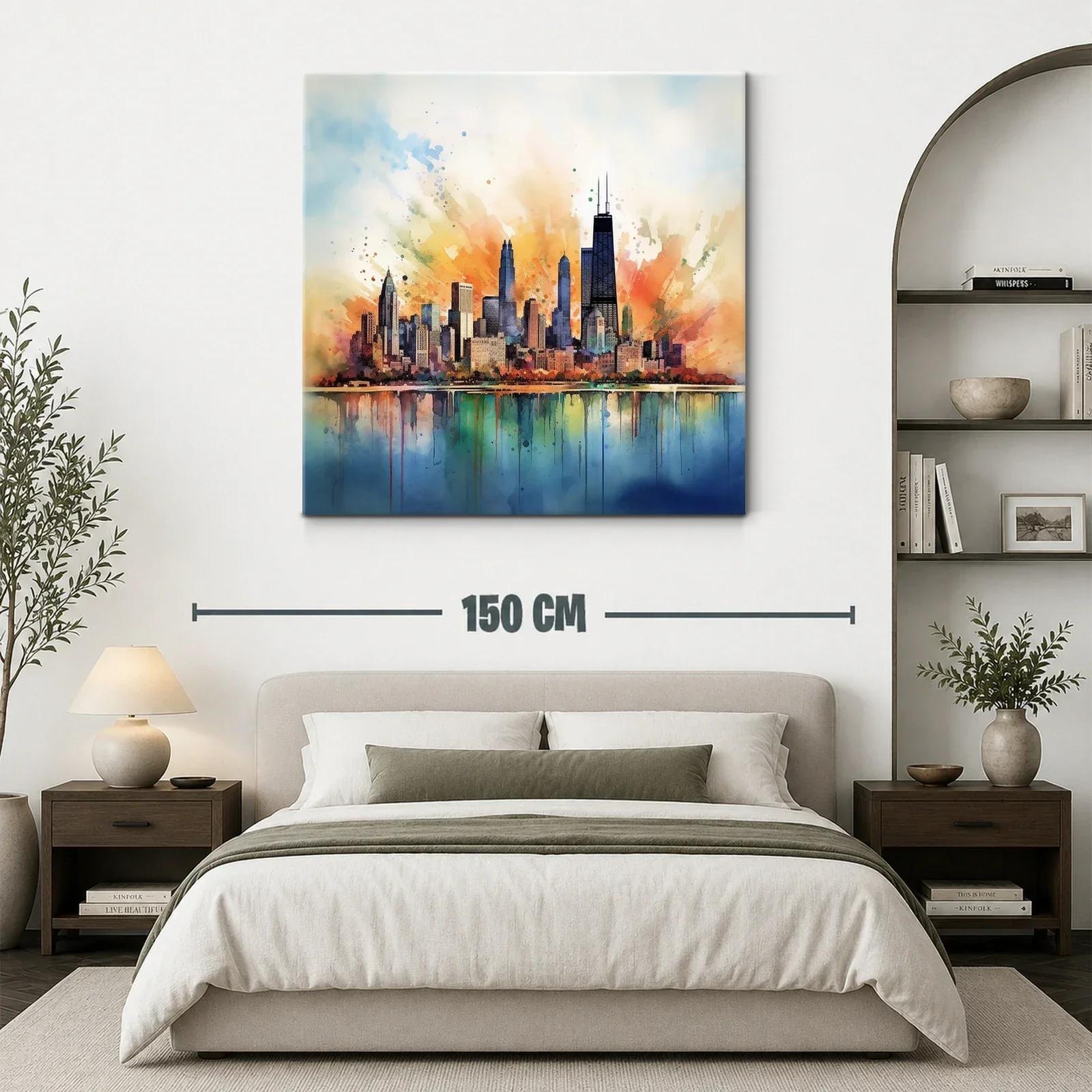 Vibrante ciudad con reflejos en tonos cálidos y fríos — miniatura 3
