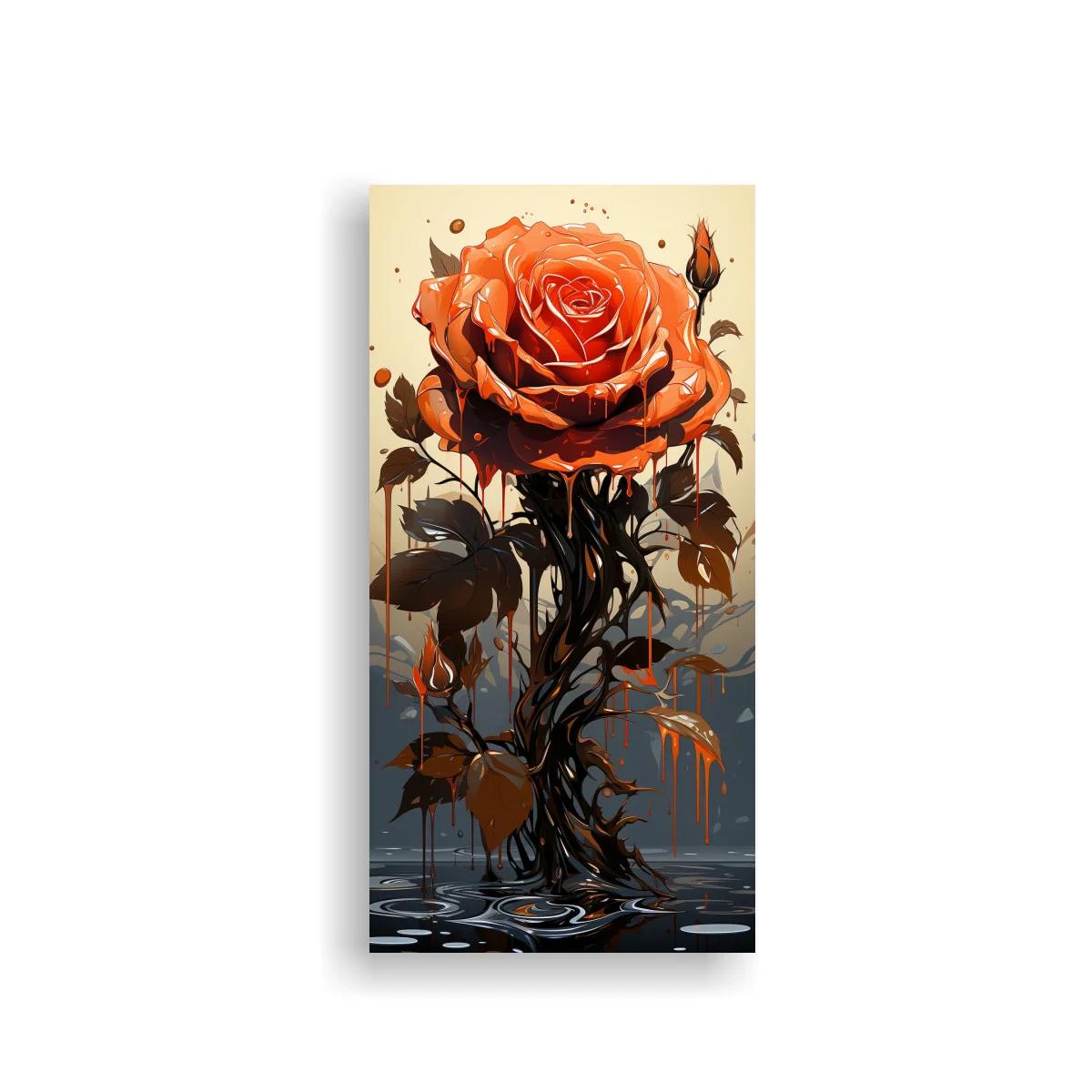 Cuadro rosa naranja con goteos y reflejo dramático