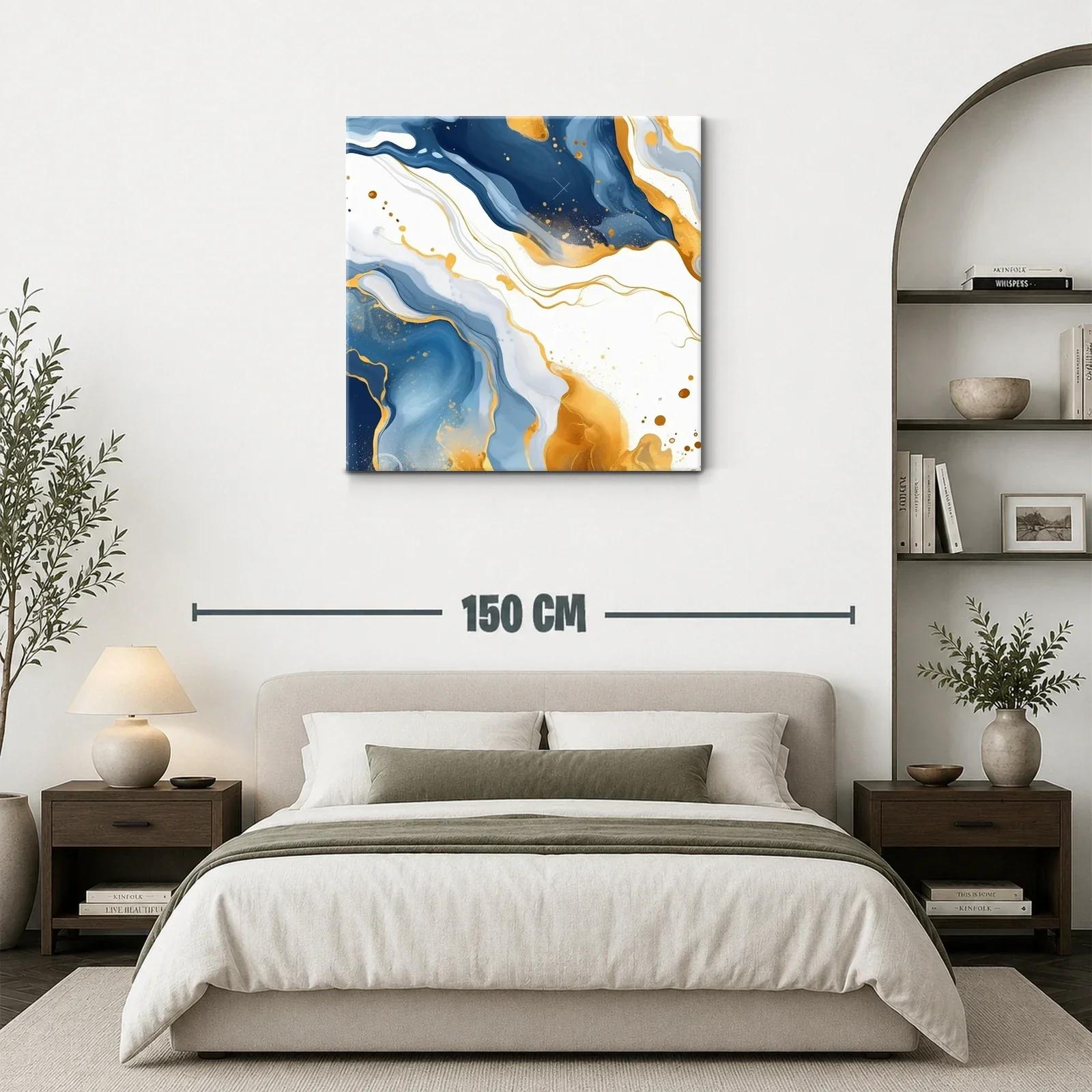 Cuadro Abstracto en Tonos Azules y Dorados Elegantes — miniatura 3