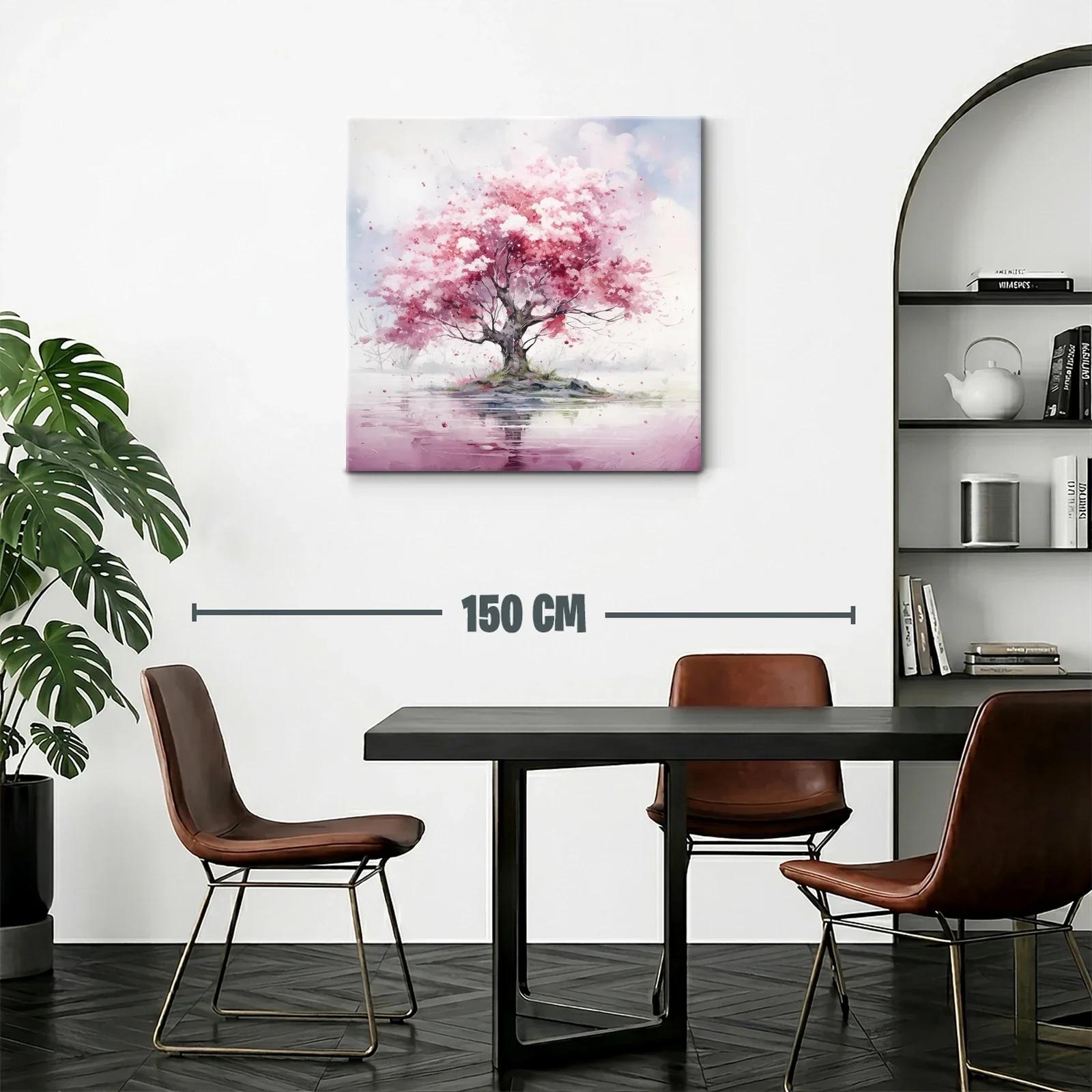 Árbol rosa en isla reflejada en agua tranquila — miniatura 2