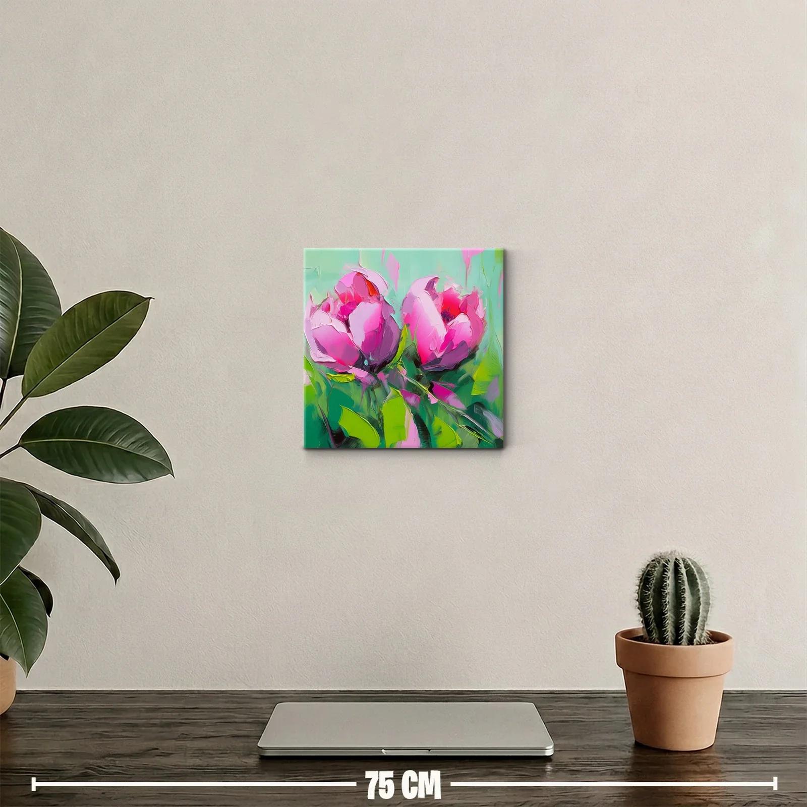 Cuadro decorativo con flores en tonos rosas vibrantes — miniatura 2