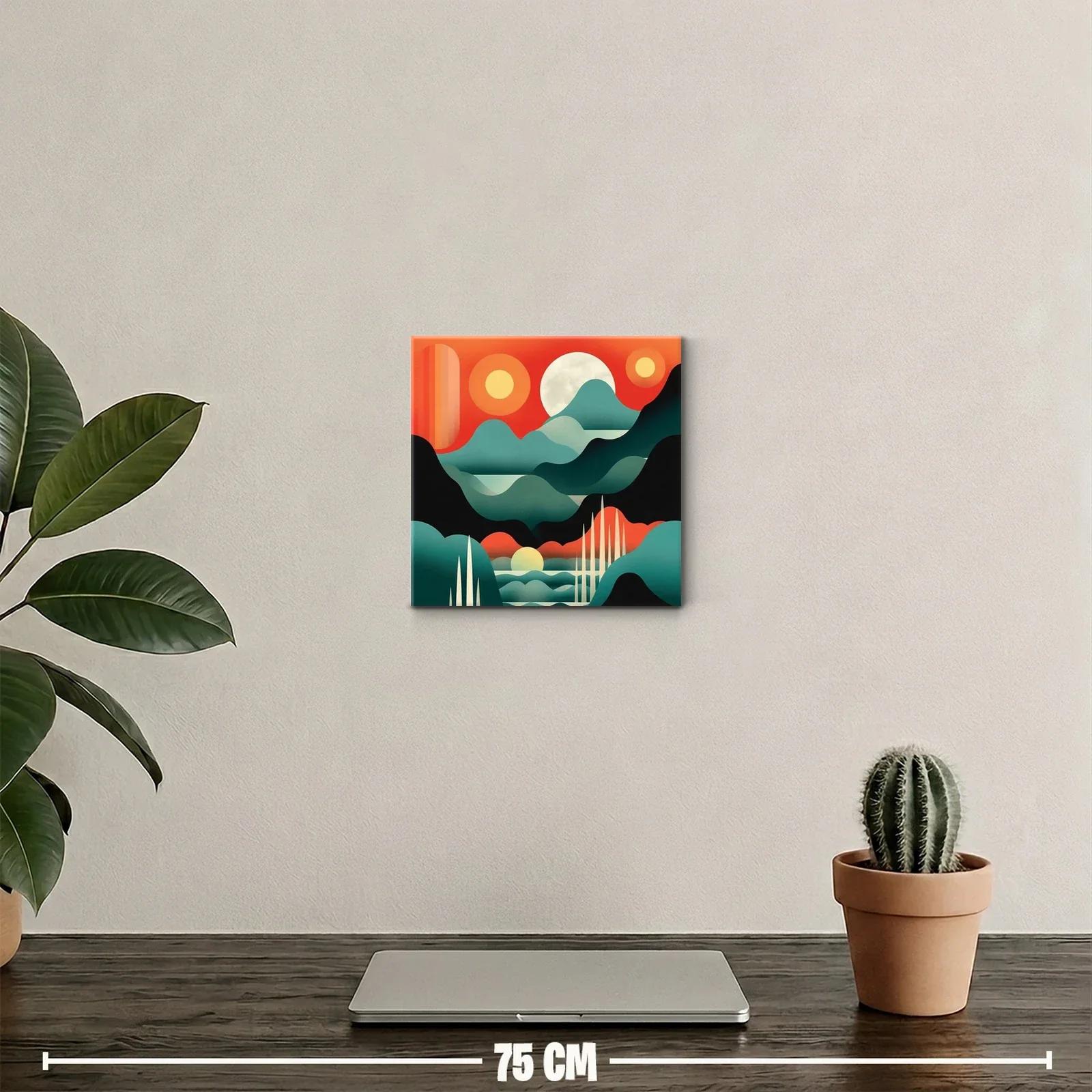 Cuadro moderno con paisaje abstracto y sol brillante — miniatura 2