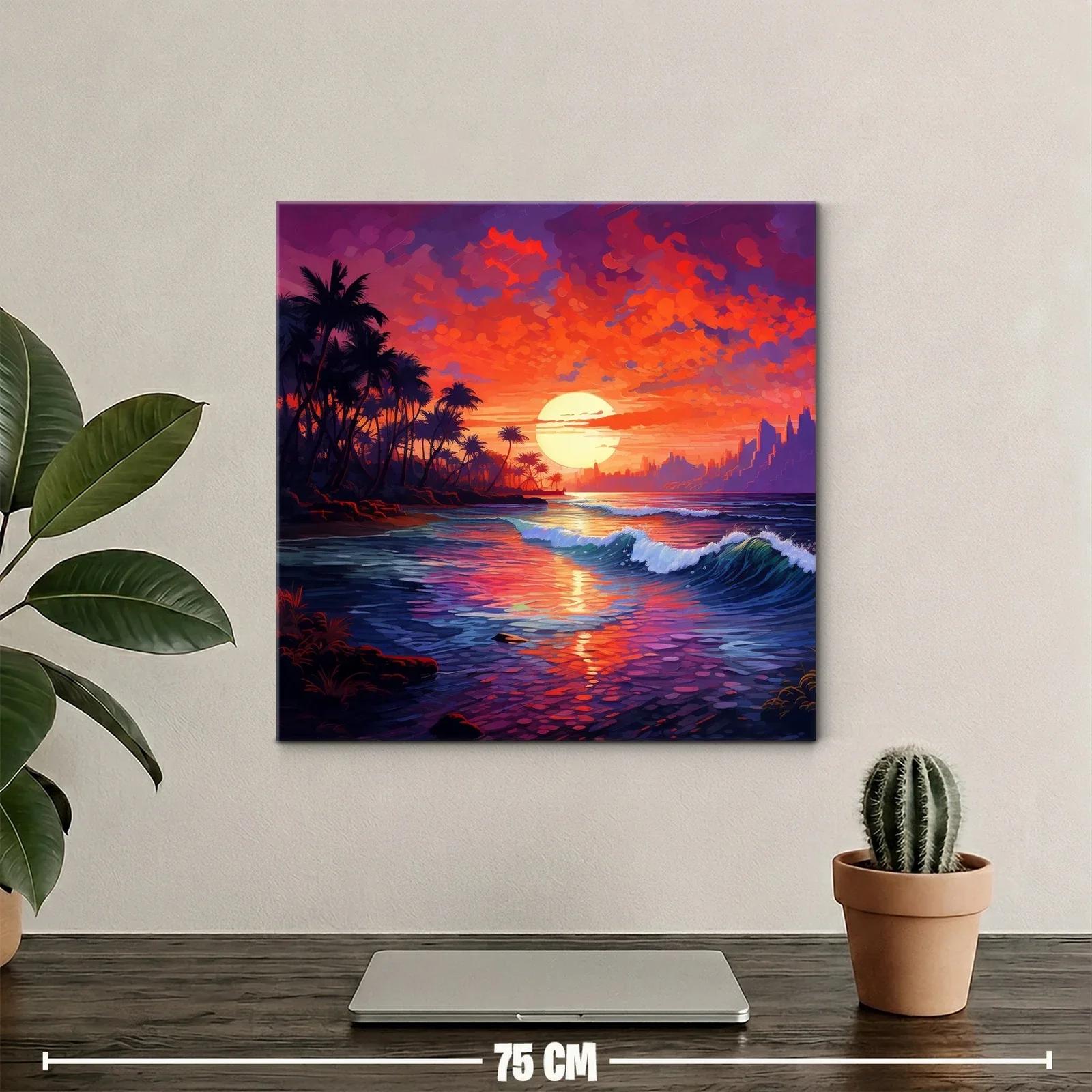 Atardecer vibrante sobre la costa tropical con palmeras — miniatura 2