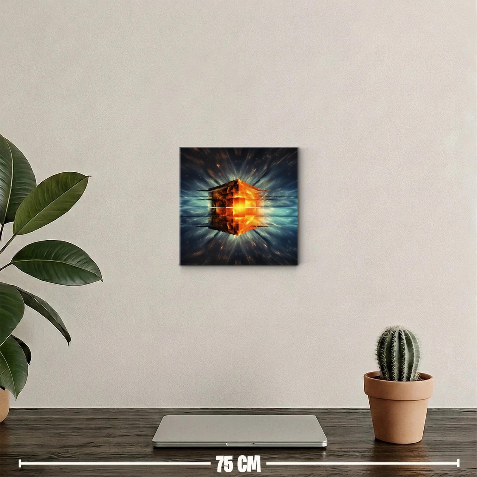 Cuadro abstracto cubo luminoso en explosión de energía — miniatura 2