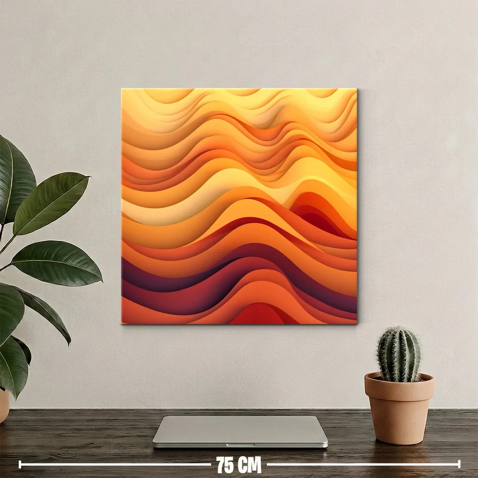 Cuadro abstracto con ondas cálidas en tonos naranjas y amarillos — miniatura 2