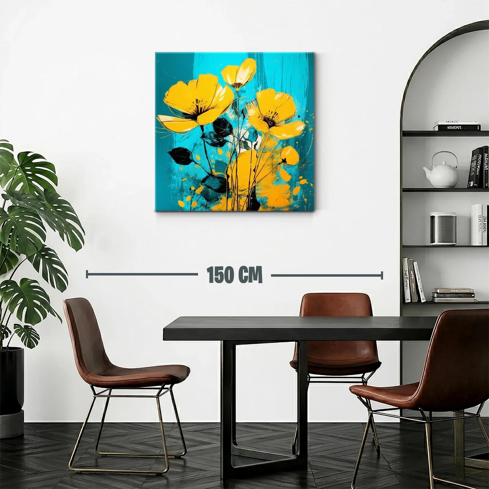 Flores amarillas vibrantes sobre fondo turquesa — miniatura 2